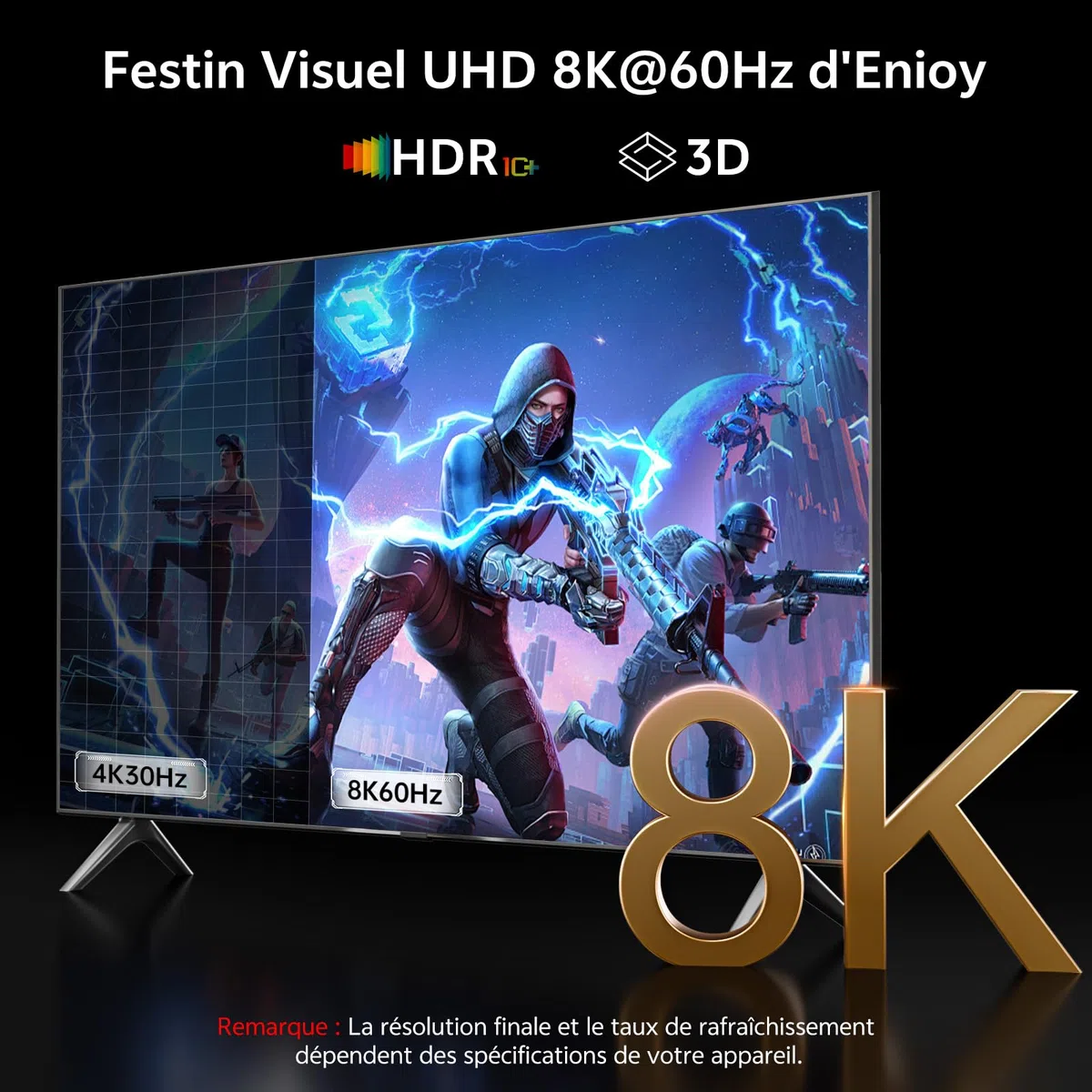 Câble DisplayPort 1.4 vers HDMI 2.1 2M - 8K@60Hz, 4K@240/144Hz, Unidirectionnel DP vers HDMI, Support VRR/HDR/HDCP 2.3/DSC 1.2 pour Ordinateur Portable/PC/Carte Graphique vers Moniteur/TV/Projecteur
