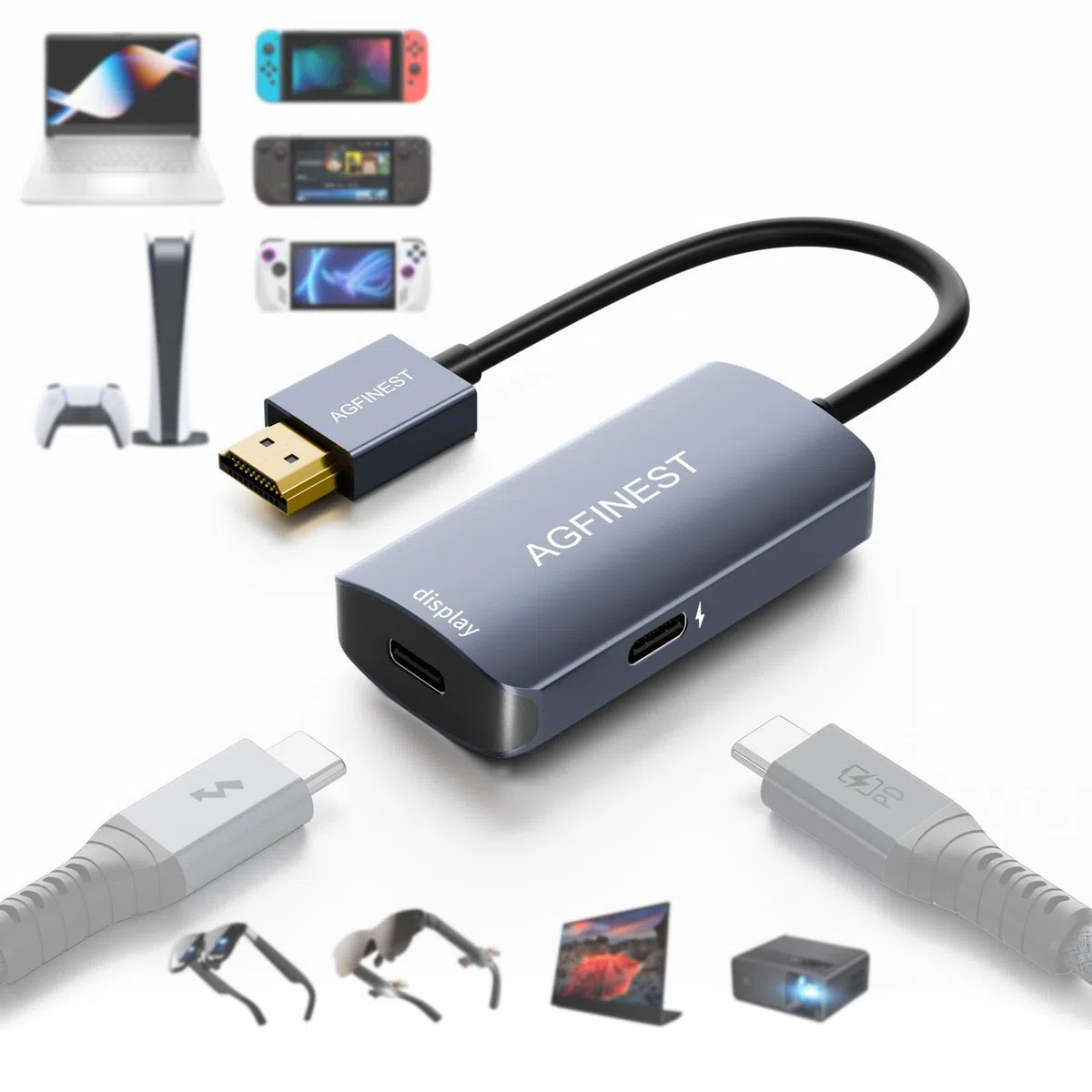 Adaptateur HDMI vers USB-C 4K@60Hz, Unidirectionnel Source HDMI Écran USB-C pour PS5/PS4 Xbox Switch Ordinateur Portable Fire TV Cube vers Lunettes AR XREAL Rokid RayNeo Viture Écran Portable