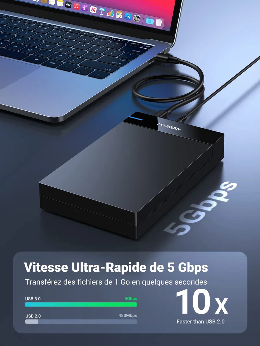 UGREEN Boîtier Disque Dur 3,5 Pouces Externe Adaptateur USB 3.0 vers SATA Disque Dur 3,5 2,5 Pouces HDD SSD Supporte UASP 5Gbps, Alimentation Supplémentaire 12 V 2 A Inclus