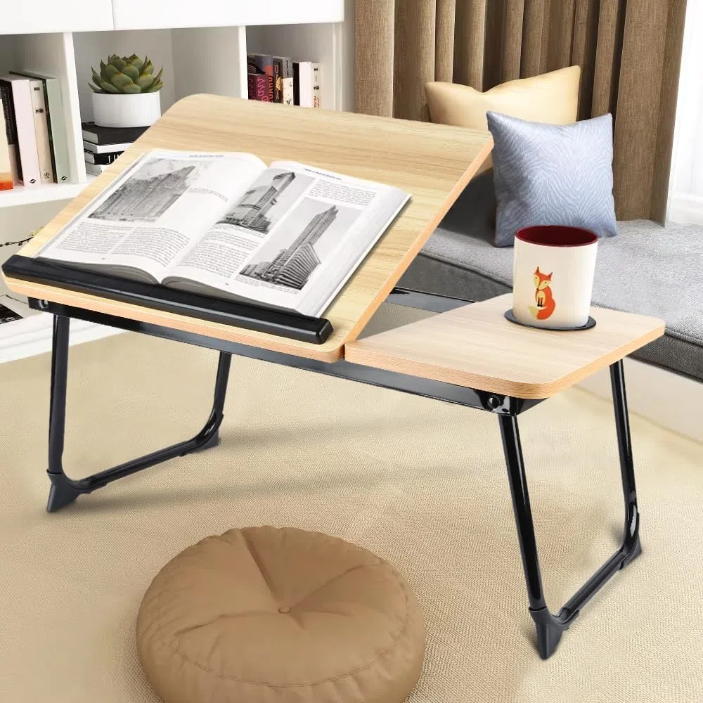 Table de lit Pliable et réglable, Plateau pour Ordinateur Portable avec Plateau inclinable, tiroir, Bureau de lit en Bambou,Support d'Ordinateur (56 * 33 * 24cm)