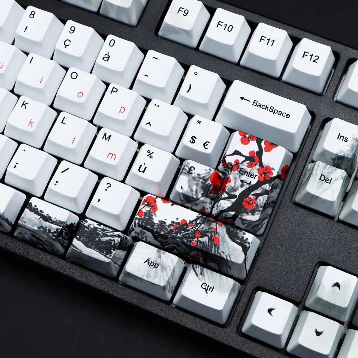 MOLGRIA Lot de capuchons de touches PBT personnalisé 62, 105, 109 pour clavier Gateron Kailh Cherry MX Switch ISO (fleur de prune), avec extracteur