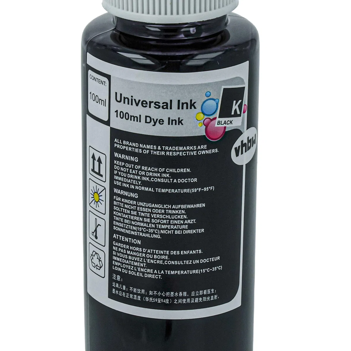 vhbw Encre de Recharge pour imprimante - Encre Rechargeable Dye Noir, 100ml