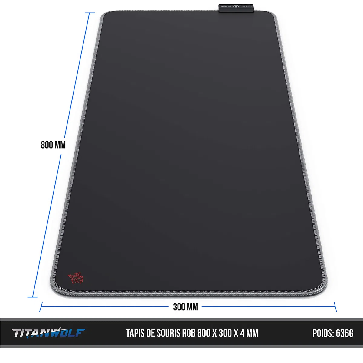 TITANWOLF - RGB Tapis de Souris Gaming XXL - LED Lumineuse Tapis de Souris Multicolore 11 Modes - 800 x 300mm - Surface antidérapante pour Les Joueurs de l’Ordinateur PC et du Mac - Noir