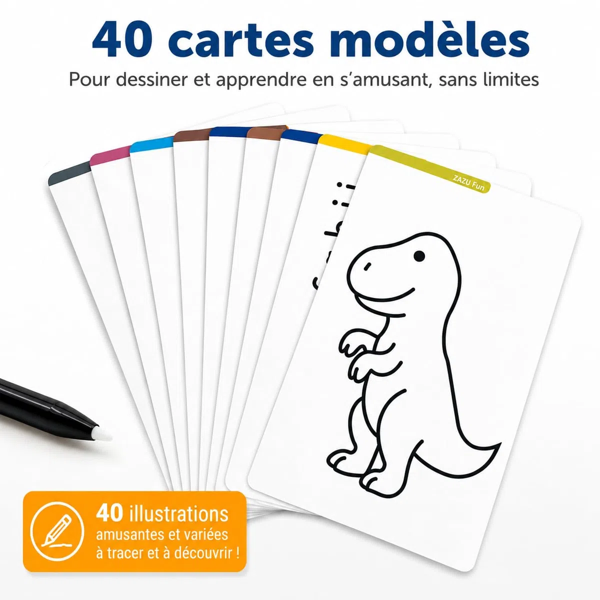 Zazu Fun Tablette à Dessin LCD pour Enfants - 8,5 Pouces Tablette de Dessin avec 40 Cartes de Modèle & Stylo, Fonction d'Effacement & Bouton de Verrouillage - Jouet Éducatif Créatif pour Maison