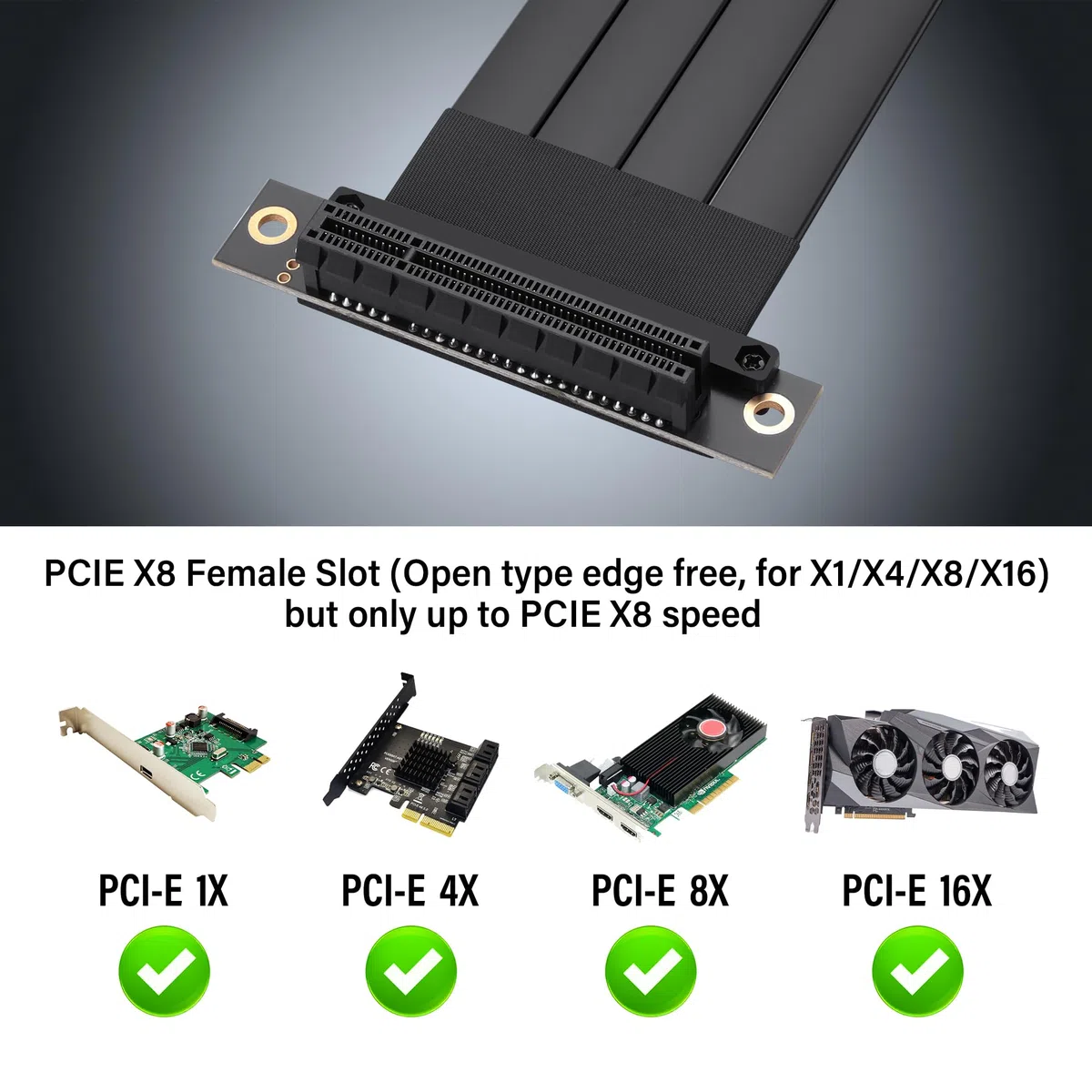 SinLoon Câble d'extension PCIe 3.0 X8 PCI-E 8X mâle vers femelle 25 cm (90 degrés M/F)