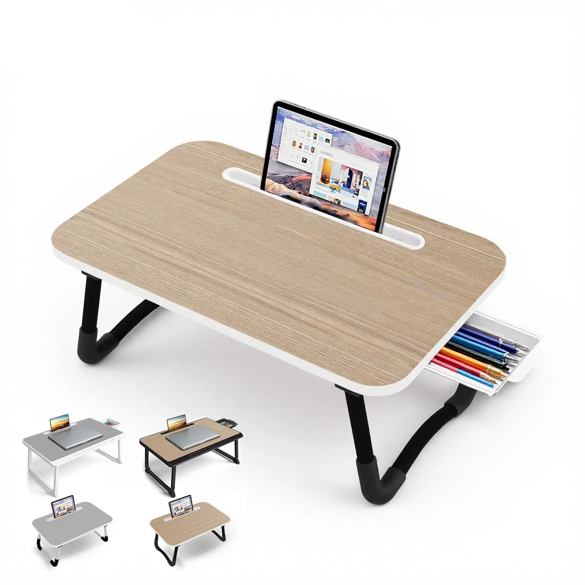 Table de lit - Petit Bureau de Genou 48 x 30 cm pour Petit-déjeuner au lit, études, Travail de Bureau, Jeux, écriture et Lecture. Table Plateau Support d'ordinateur Portable (Small Wood 48x30)