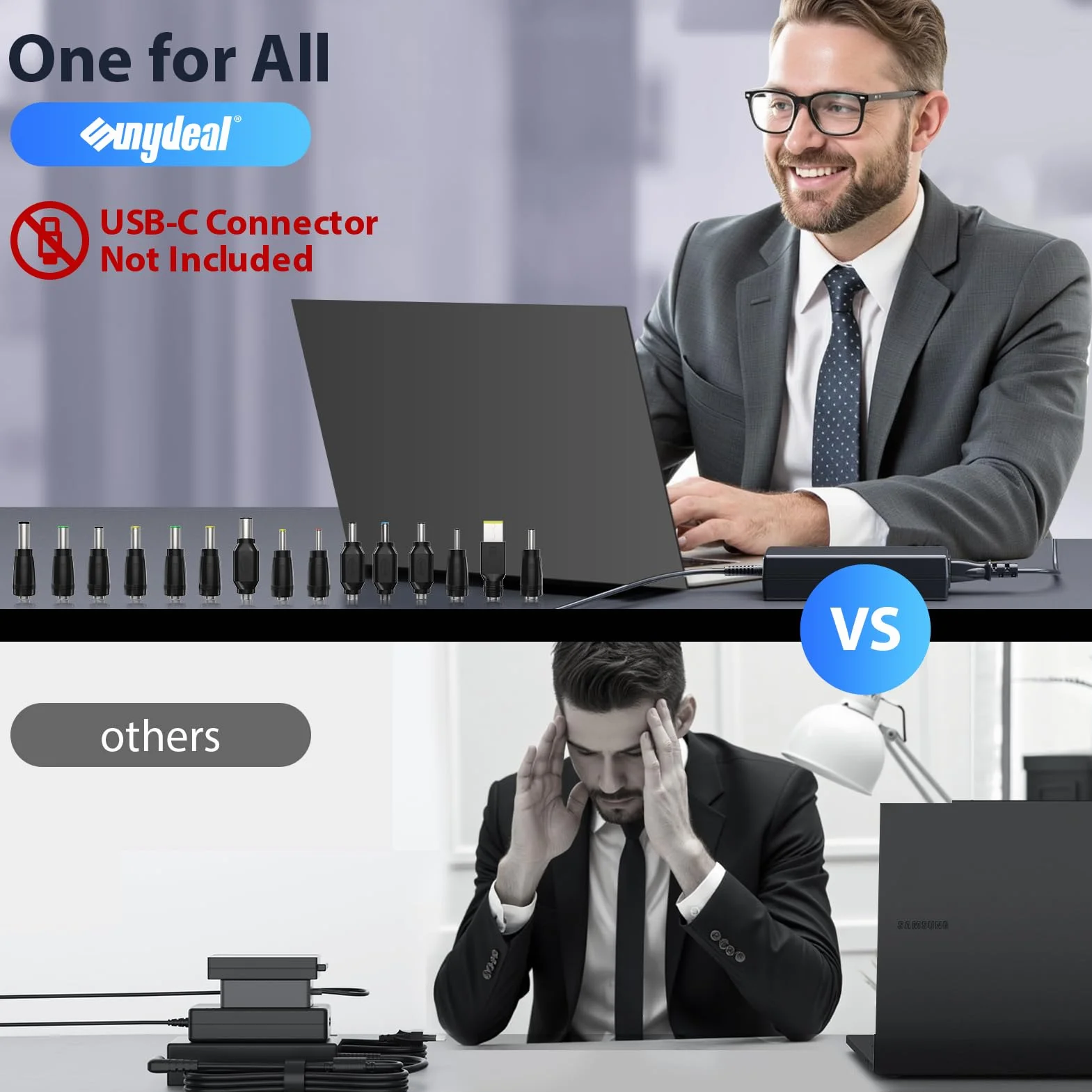 90W Chargeur Universel PC Portable – Câble d'alimentation pour Ordinateur Portable HP, ASUS, Lenovo, Dell, Acer, NUC et Autres – 18.5V à 20V, 4.74A, 15 Connecteurs, Pas de USB-C