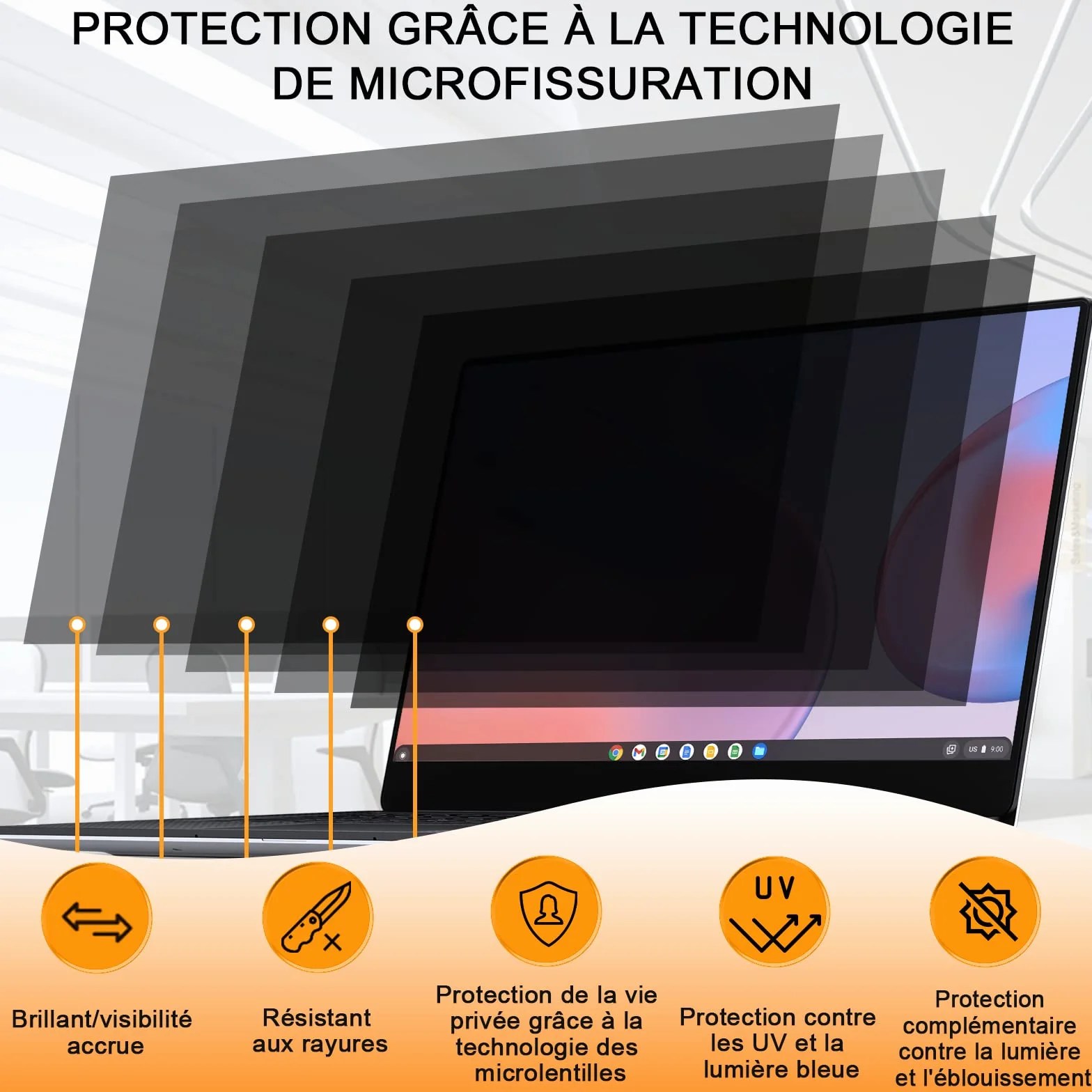 13.3 Pouces Filtre de Confidentialité pour écran Ordinateur Portable Aspect 16:9, Filtre Ecran 13.3 Pouces Compatible avec HP/Dell/Acer/Lenovo/Thinkpad/Envy/Asus/Xps, Amovible Filtre Lumière Bleu