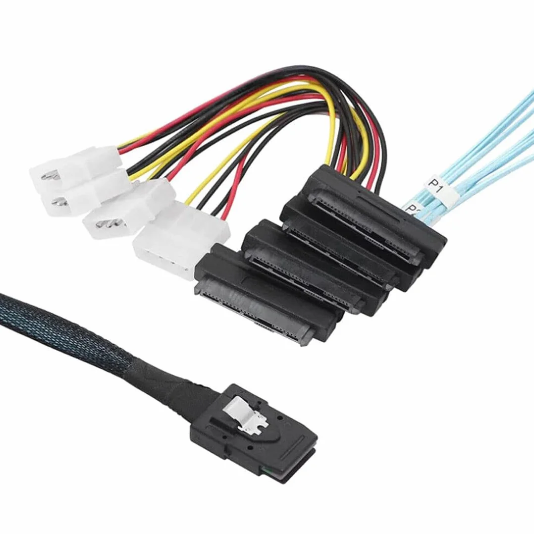 P47CS Mini SAS 36 broches mâle (SFF-8087) vers 4 x 29 broches SFF-8482 4 broches Molex SAS Câble d'alimentation IDE