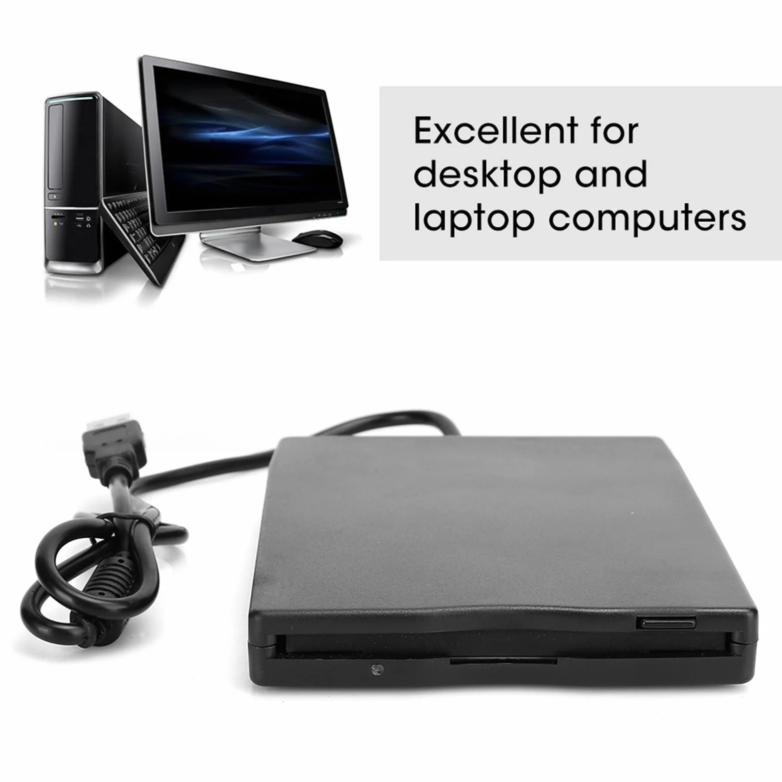 Goshyda Disque de Lecteur de Disquette Externe 3,5 Pouces Lecteur de Disquette Ultra-Mince sans Alimentation Externe pour Ordinateurs de Bureau et Portables