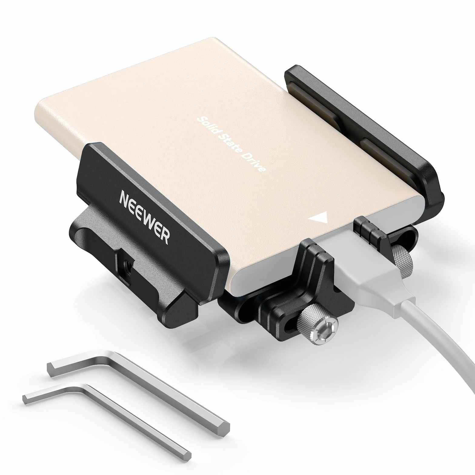Neewer Support de Montage SSD en Aluminium avec Cold Shoe Serre Câble, 1,6"-2,6"/40-65 mm Compatible avec Samsung T5 T7 SSD SanDisk Compatible avec SmallRig Cage pour BMPCC 4K 6K pour Sigma FP, UA035