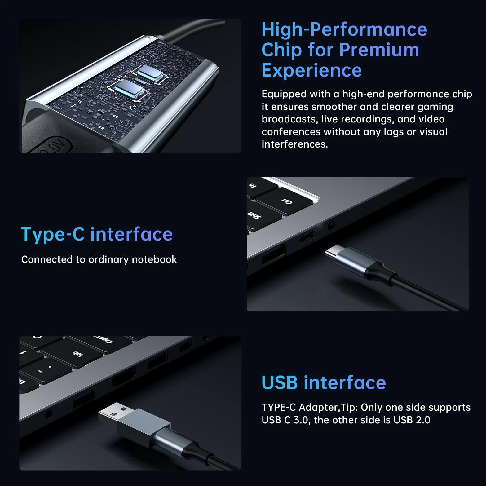 Carte d'acquisition vidéo Newhope, Carte de Capture 4K HDMI vers USB C 3.0, 1080P HD 60fps Live and Record Video Audio Grabber pour Les Jeux, Le Streaming, l'enseignement, la vidéoconférence