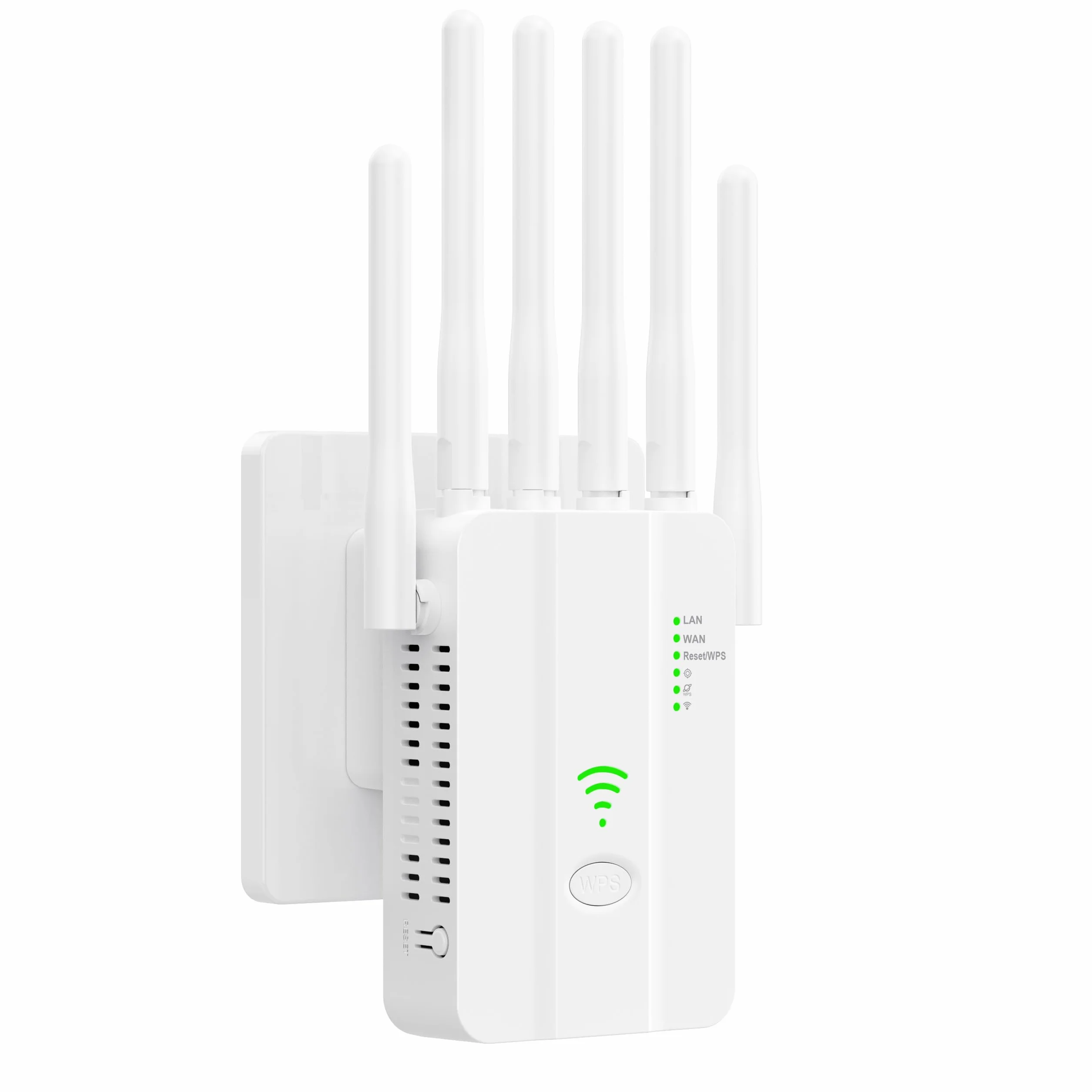 Repeteur WiFi Puissant, Amplificateur WiFi, Répéteur WiFi avec 6 Antennes, 2 Ports LAN, Modes (Répéteur, Routeur, AP), Couverture jusqu'à 3000 pi², pour la Maison et Le Bureau, Installation Facile