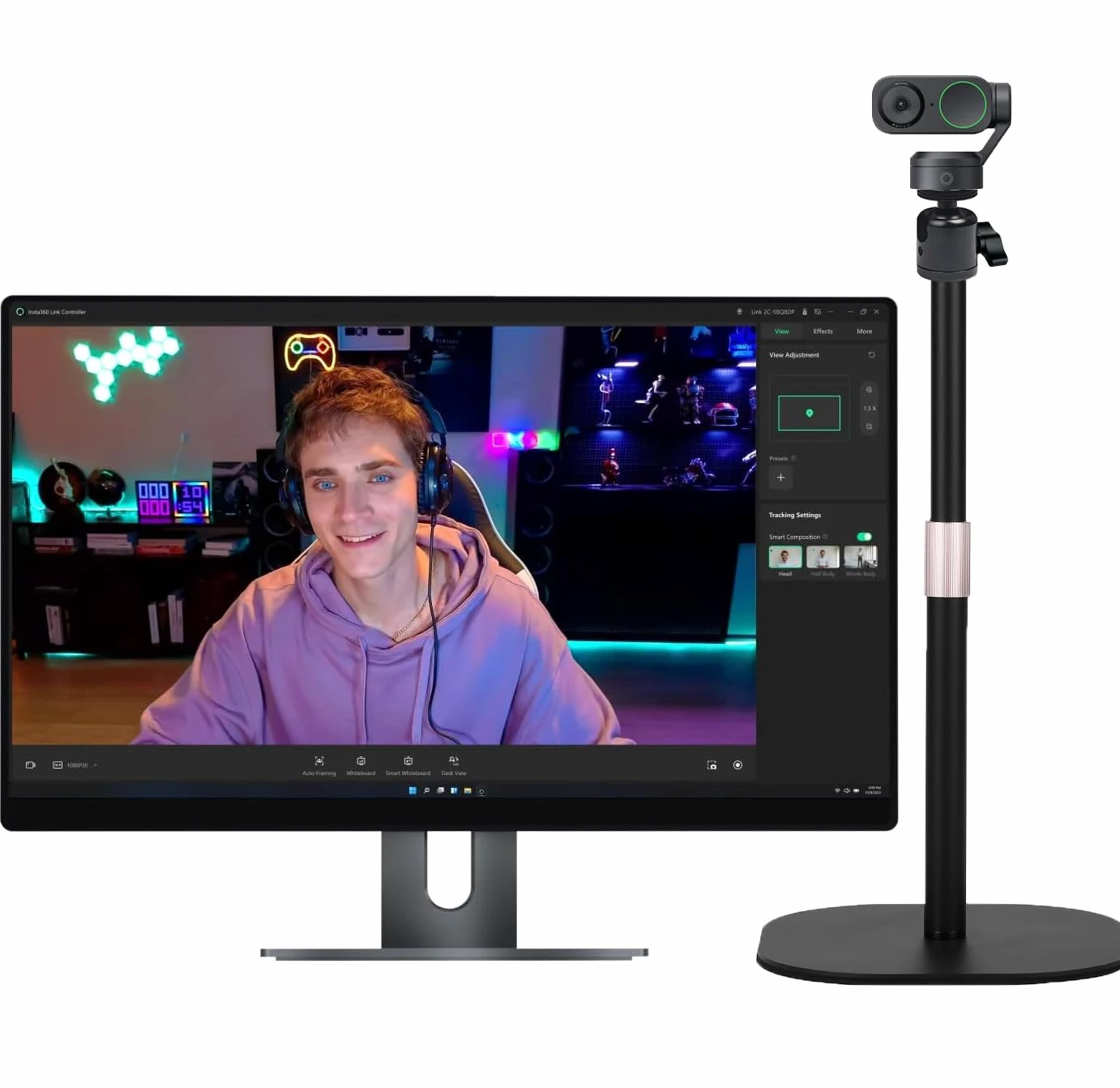 Support de table pour webcam 45 cm, support trépied robuste compatible avec les webcams Insta360 Link 2/Link 2C/Link PTZ 4K et caméras d'action X4 X3 X2