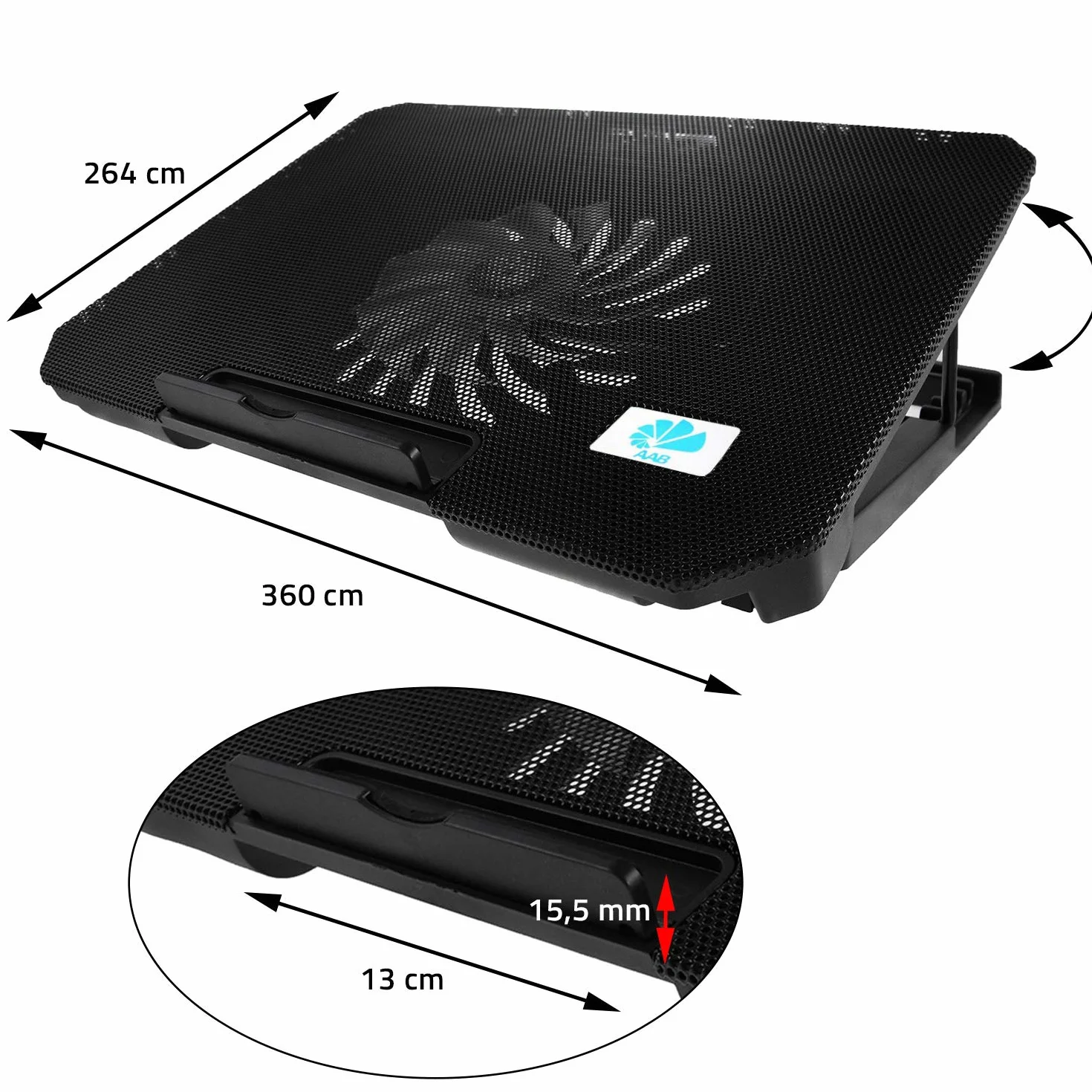 AABCOOLING NC74 - Ventilateur PC avec 125mm Ventilateur, Inclinaison Réglable et LED Bleu, Refroidisseur, Ventilateur PS4, Accessoires PC Jusqu'à 15,6 Pouces et Consoles, PC Portable Gamer
