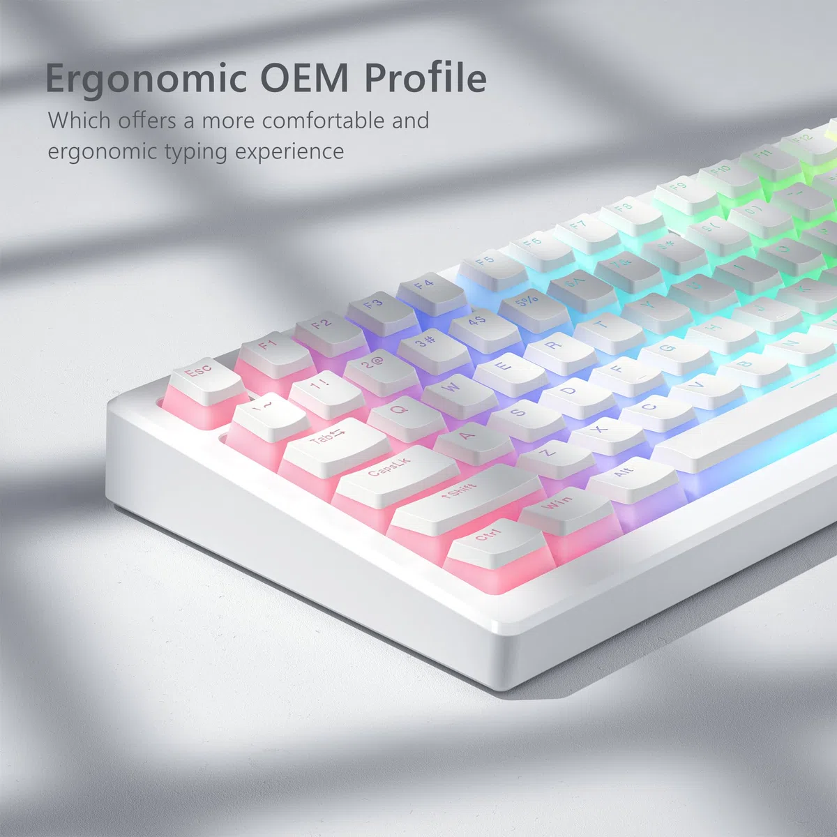 Womier Pudding, Touches PBT Blanches, 100% Clavier, 130 Touches, Touches Brillantes, Touches de Clavier personnalisées, Profil OEM pour commutateurs à Tige MX 100%, 75%, 65%, 60% - Blanc