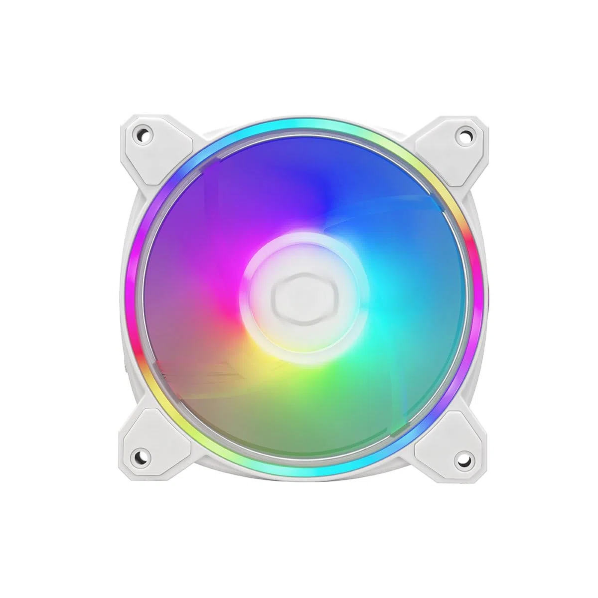 Cooler Master MasterFan MF120 Halo2 ARGB Blanc – Boîtier et ventilateur de refroidissement, éclairage RVB adressable à double anneau, roulement de fusil, lames d'équilibrage d'air élargies, protection
