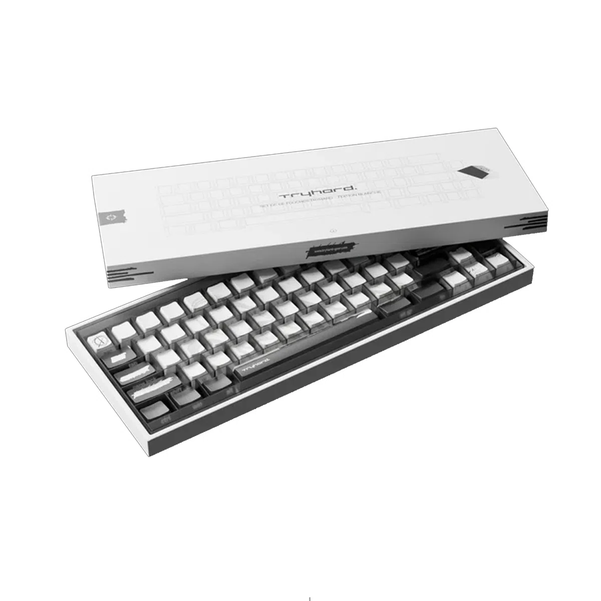 Tryhard Ensemble de Keycap AZERTY (Blanc) Français 66 Keys, PBT, Design Unique, Profil Cherry, Compatible avec Clavier Mécanique Gamer