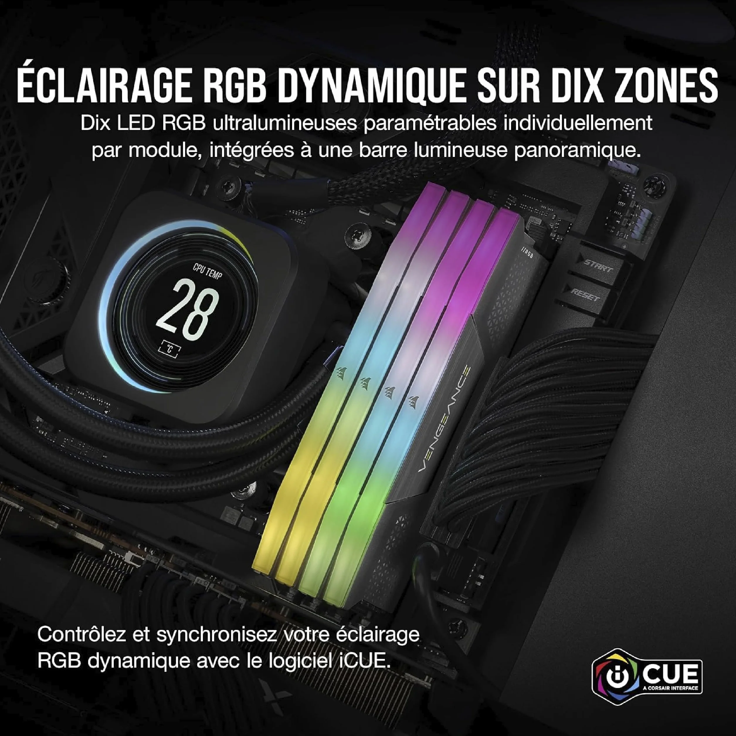 CORSAIR Vengeance RGB DDR5 RAM 32Go (2x16Go) Jusqu'à 6000MHz CL30 AMD Expo Intel XMP 3.0 Mémoire d'Ordinateur – Gris (CMH32GX5M2B6000Z30K)