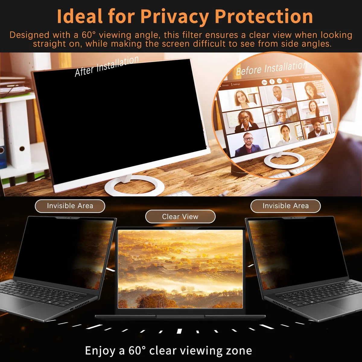 Magnétique Filtre de Confidentialité pour 15,6 16:9, Amovible Film Protecteur d'écran, Privacy Anti Espion Filtre, Anti-Lumière Bleu Anti-Reflet Film pour Écran d’Ordinateur & Moniteur 15,6