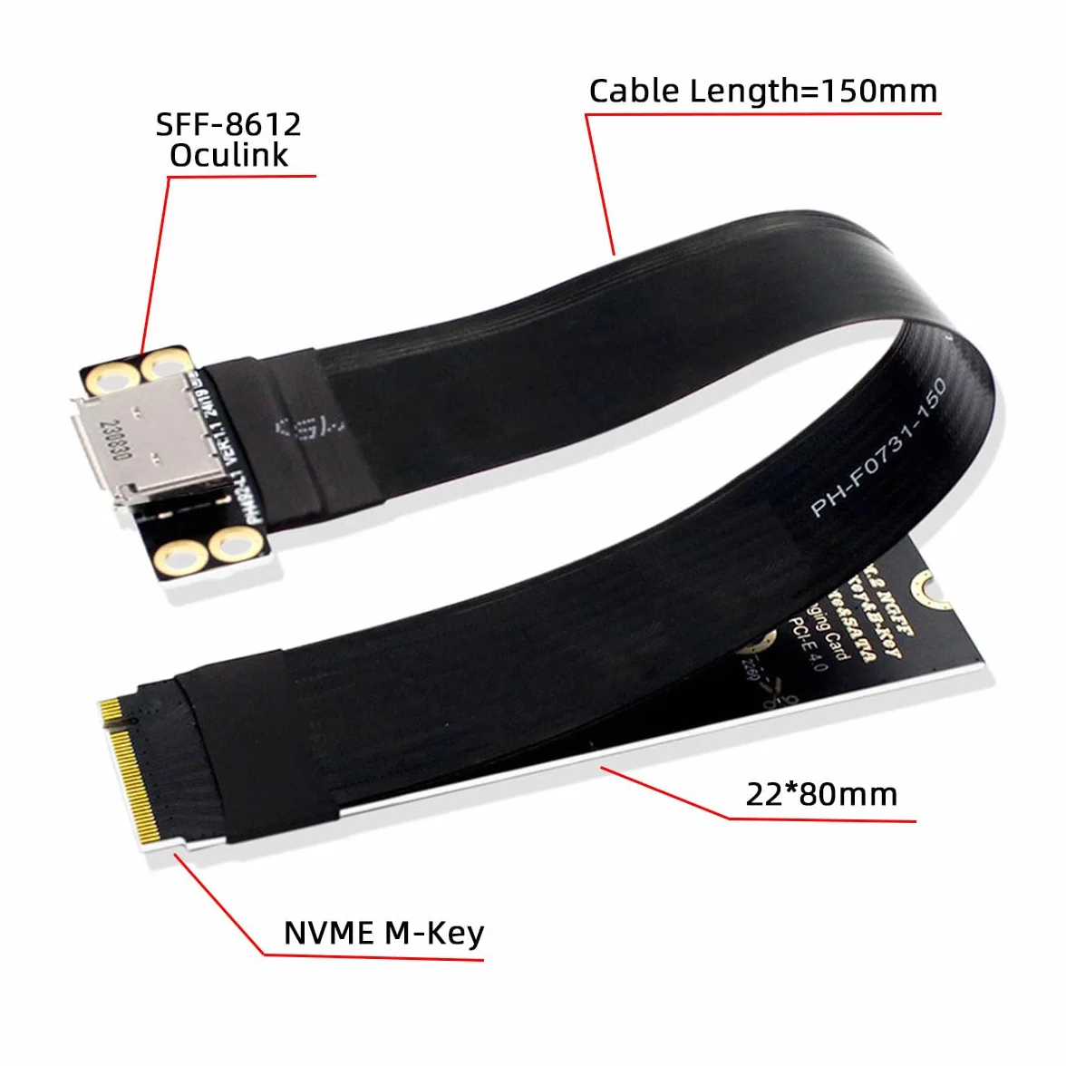 Câble hôte 2280 NGFF PCI-E4.0 M.2 M-key vers Oculink SFF-8612 SFF-8611 15 cm pour NVME U.2 SSD Egpu