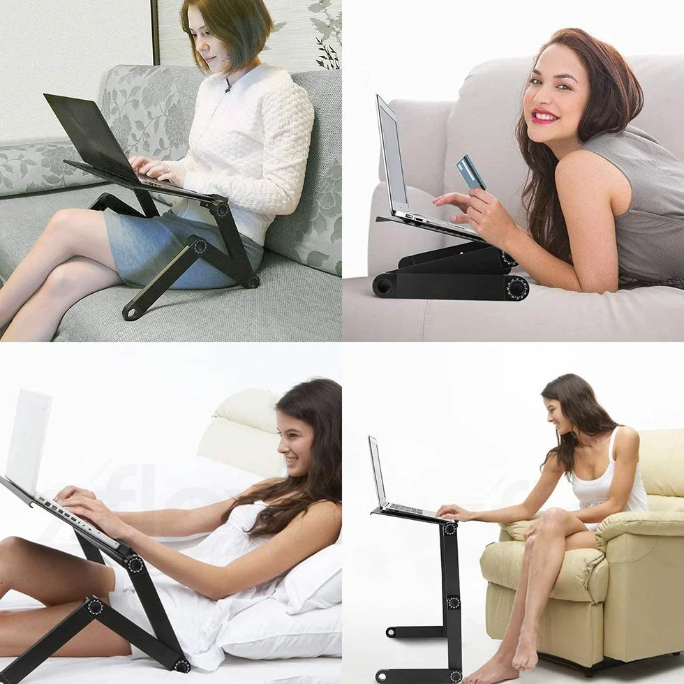 Table de Lit Pliable, Table Portable pour Ordinateur Table d’Ordinateur Plateau de Service Pieds réglables en Hauteur avec tiroir et Trous de Ventilation (54 * 27 * 4.5 cm-Noir)