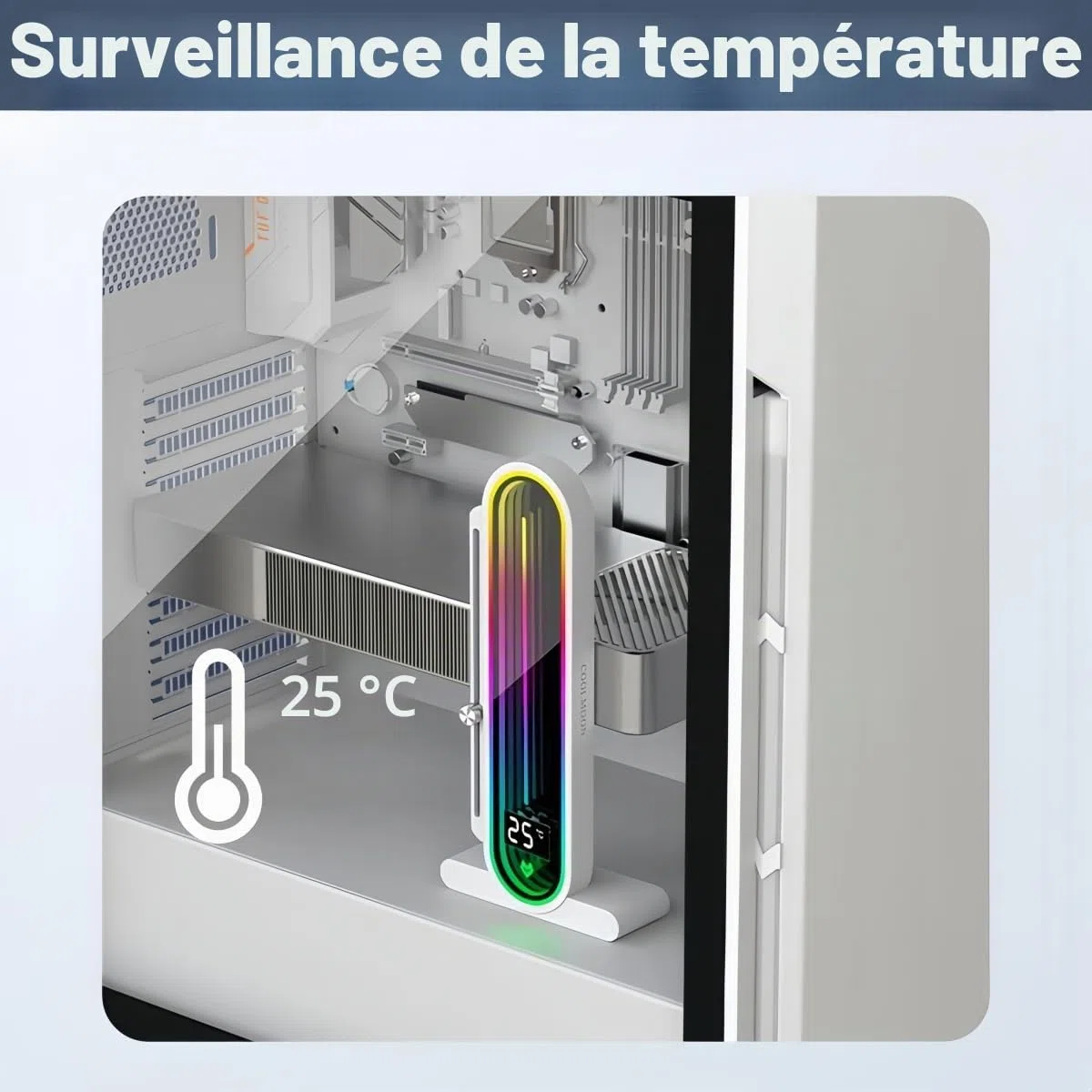 Support de carte graphique RVB réglable en hauteur avec affichage de la température intégré, support de carte graphique PC 3 broches 5 V, support anti-affaissement et base magnétique