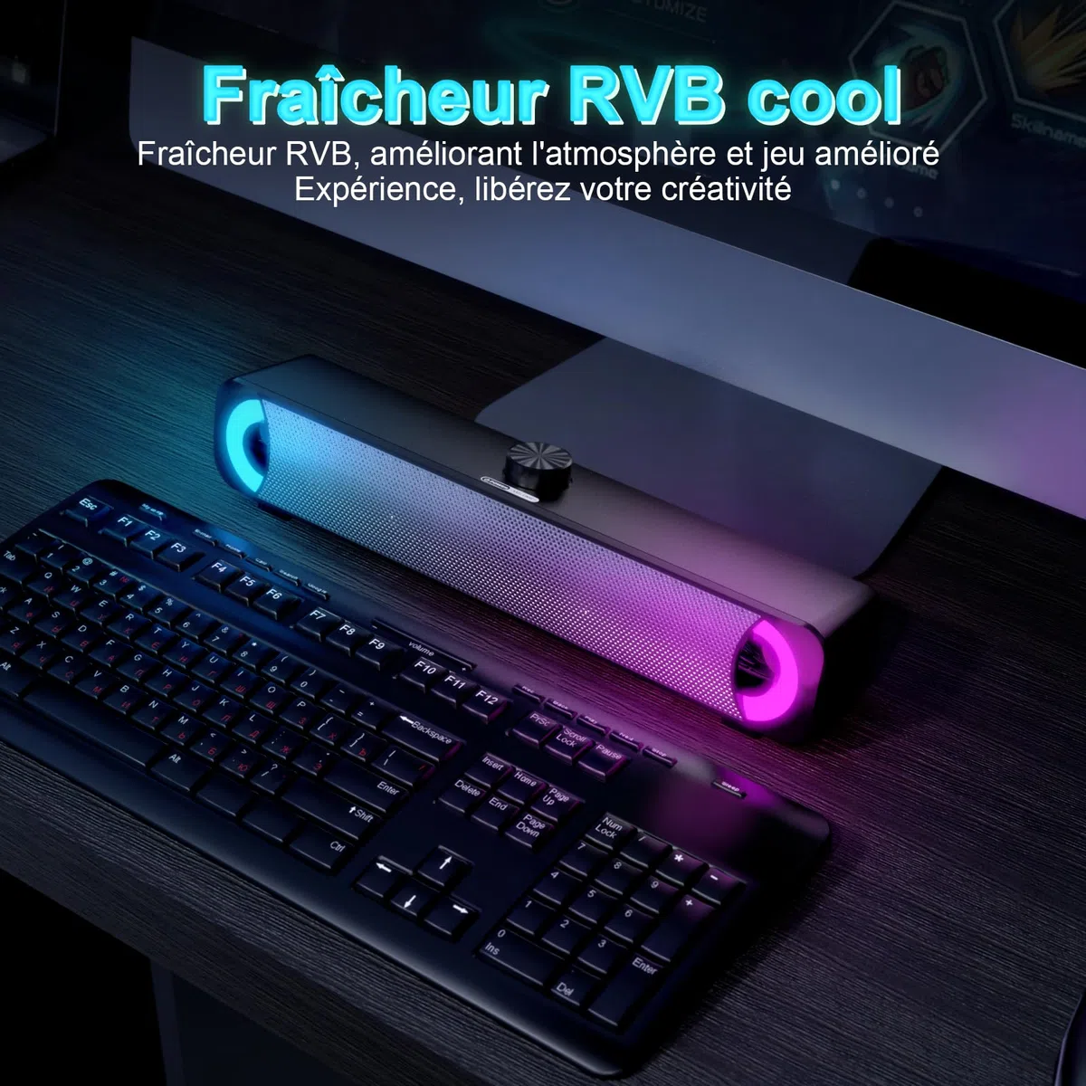 Haut-Parleur USB, Barre de Son HPYLIF H PC, Haut-Parleur de Jeu pour Ordinateur avec Son stéréo Surround, Filaire pour Ordinateur Portable, Ordinateur de Bureau
