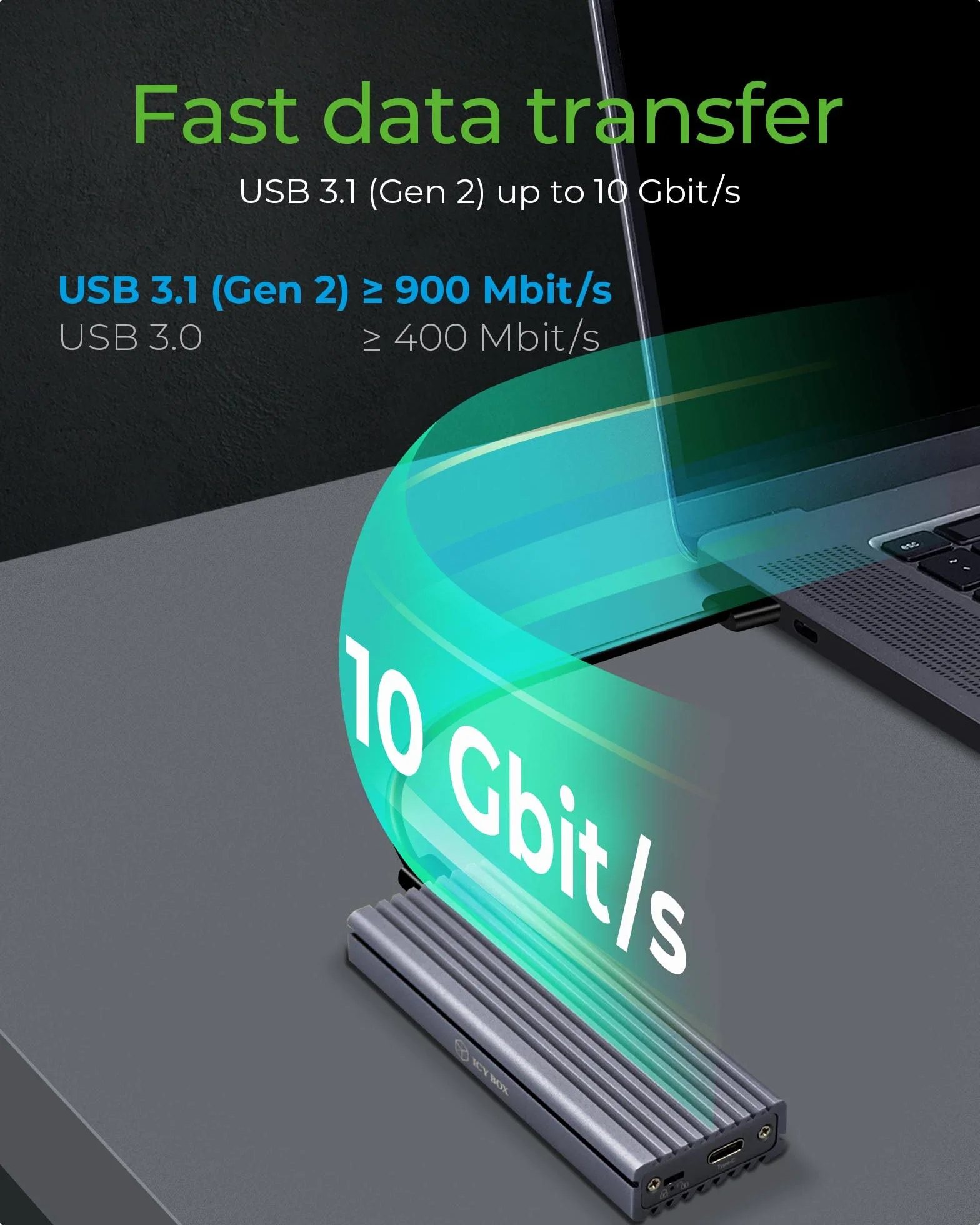 ICY BOX Boîtier SSD M.2 NVMe, USB 3.1 (Gen2, 10Gbit/s), PCIe M-Key, Disque dur externe SSD, Adaptateur NVMe, USB-C, USB-A, IB-1817M-C31