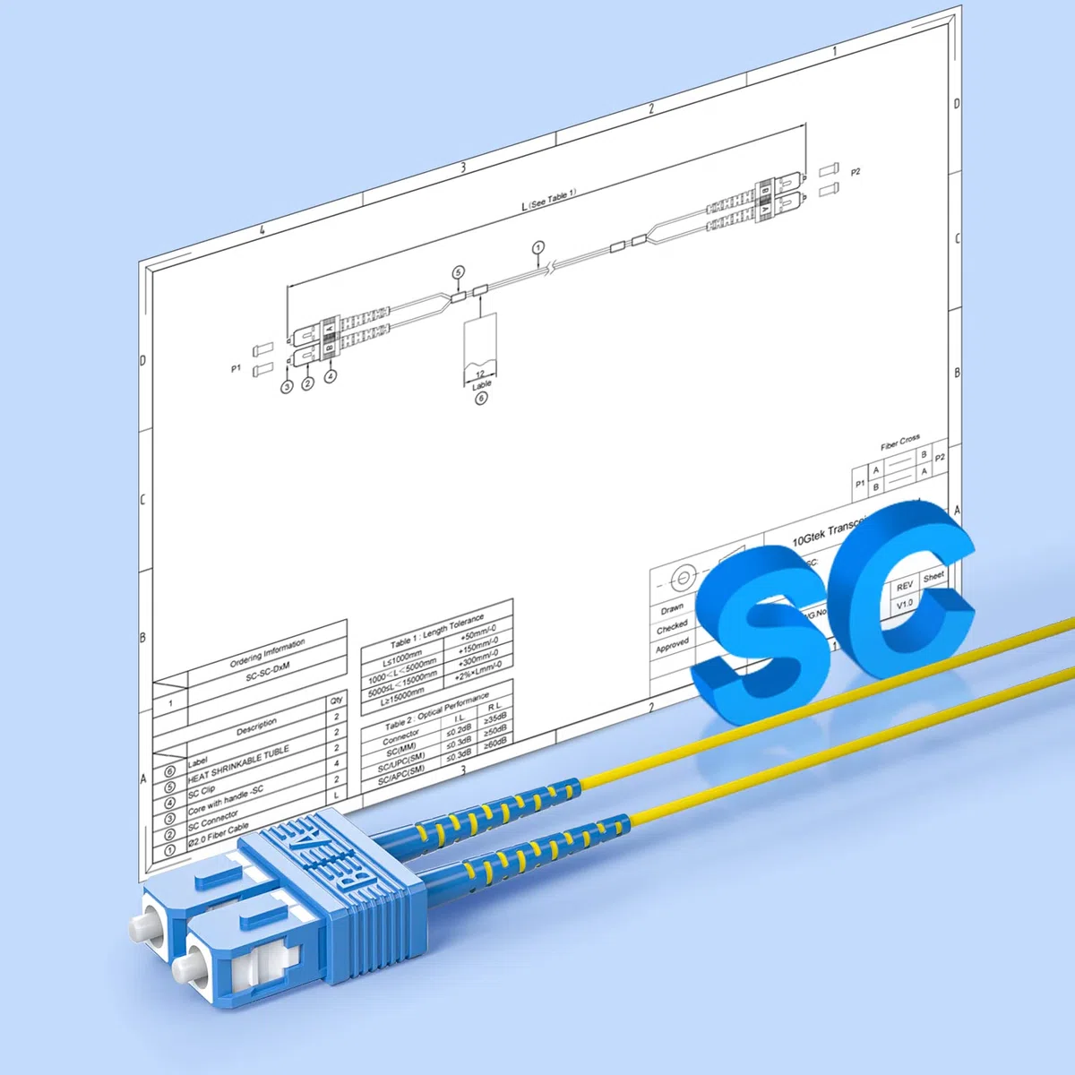 10Gtek Fiber Patch Cable - SC to SC OS2 10Gb/Gigabit Singlemode Jumper Duplex 9/125 LSZH Fiber Optic Cord, Yellow, 25-Meter(82-ft)