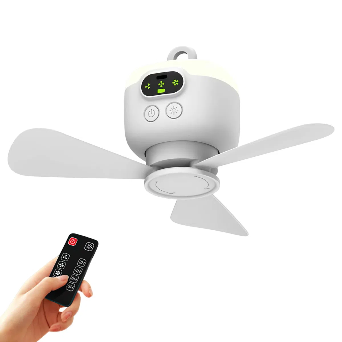 EagerMinds Lampe LED avec Ventilateur de Camping Rechargeable USB - 3 Vitesses - Pour la Pêche, la Randonnée, l'Extérieur