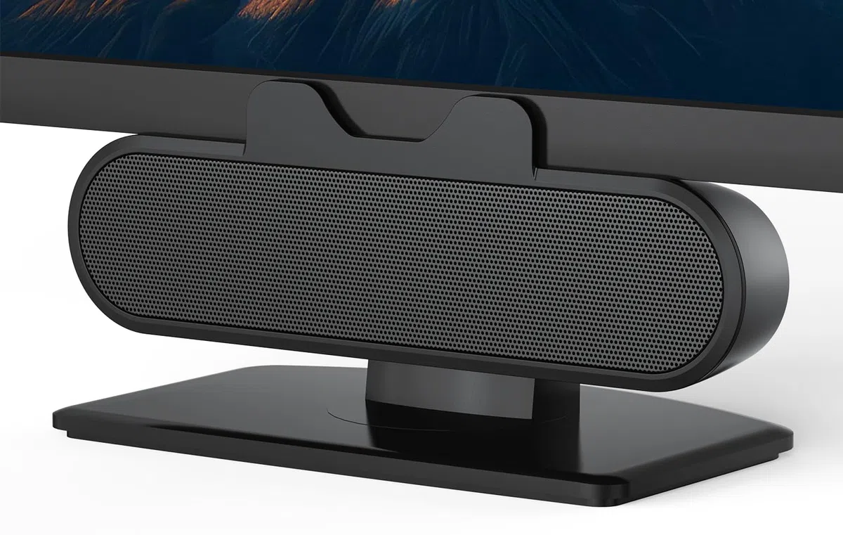 INGA Enceintes USB pour écran d’Ordinateur et Ordinateur Portable, Soundbar de Bureau à Clip, Enceintes PC USB/C, adaptées pour Bureau, Ordinateur Portable et Mac (Noir)