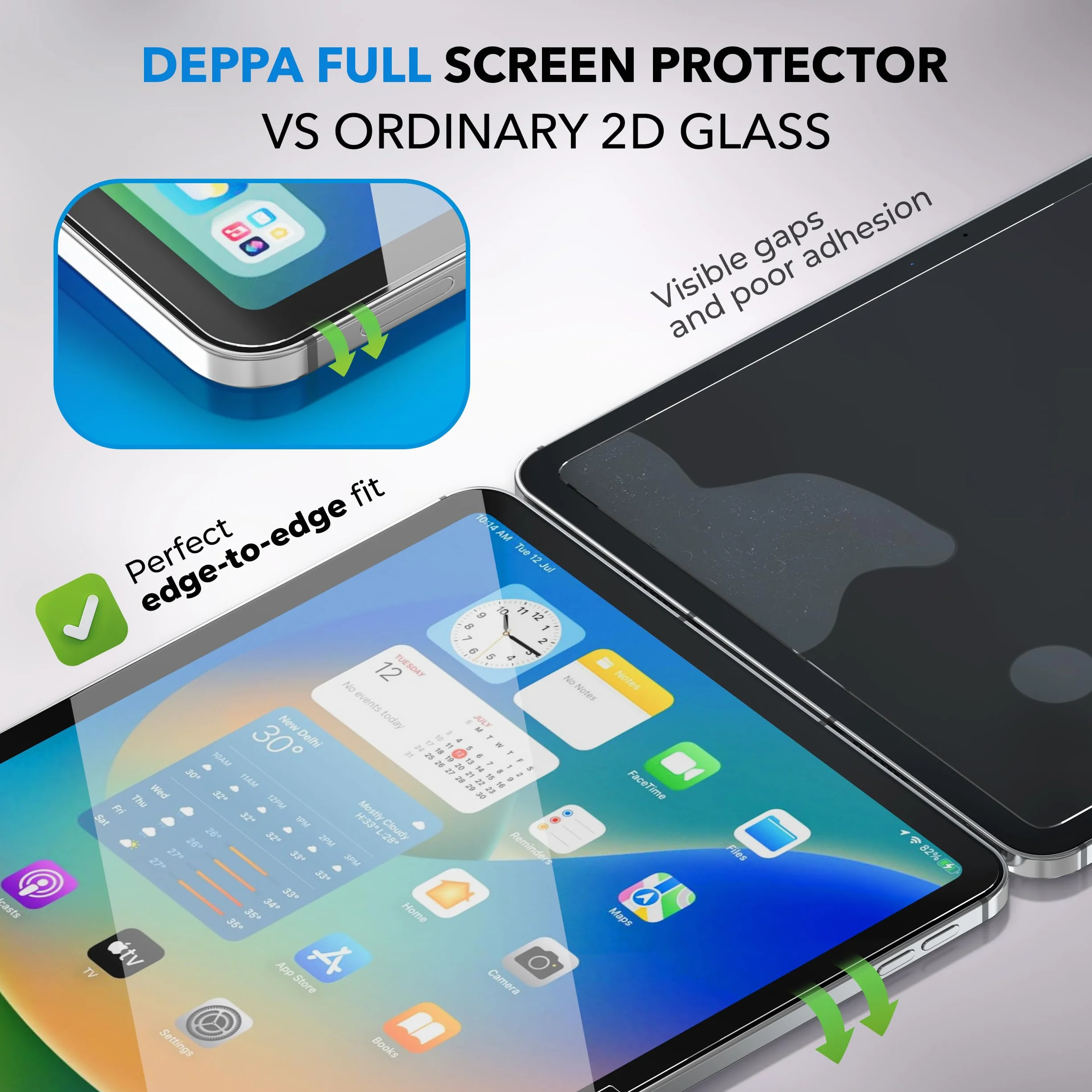 Deppa Verre Trempé avec iPad Air 13 Inch M4/M3/M2 (2026/2025/2024, 8th/7th/6th Gen) kit d’installation facile – compatible Face ID & Apple Pencil, couverture complète