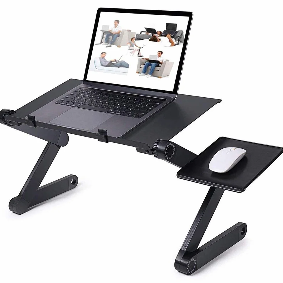 HUOLE Table de Lit, Petite Table pour Ordinateur Portable-Table d’Ordinateur Pieds réglables en Hauteur-Tablette, Plateau pour Petit Déjeuner (Noir)