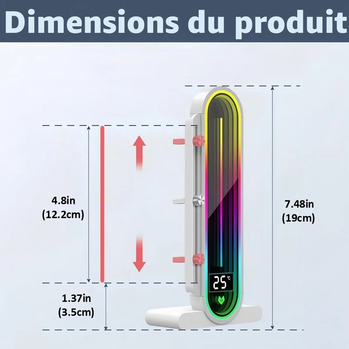 Support de carte graphique RVB réglable en hauteur avec affichage de la température intégré, support de carte graphique PC 3 broches 5 V, support anti-affaissement et base magnétique