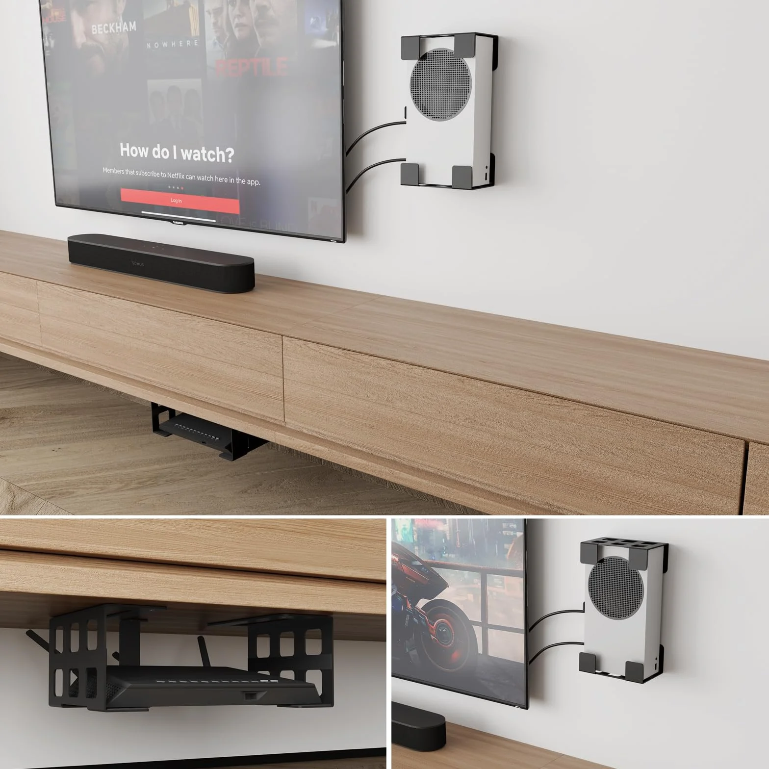 sciuU Support Mural/sous-Bureau/Plafond Universel – pour Appareils Épaisseur < 9cm – Acier INOX – Compatible avec Xbox Series S, PS5 Pro, Projecteur, Mini PC, Box TV, Routeur, Ordinateur Portable