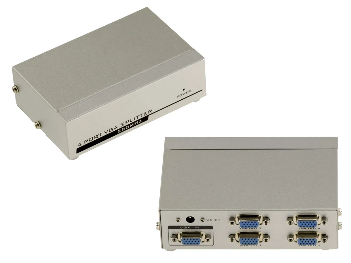 KALEA-INFORMATIQUE Répartiteur vidéo VGA Type Splitter Qui duplique à l'identique 1 Source en entrée vers 4 Sorties simultanées. Bande passante 250MHz