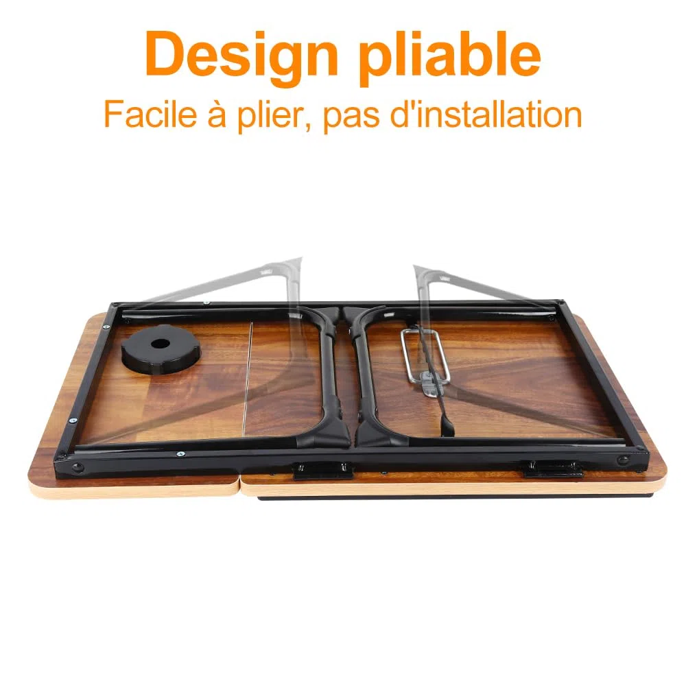 Table de lit Pliable et réglable, Plateau pour Ordinateur Portable avec Plateau inclinable, tiroir, Bureau de lit en Bambou,Support d'Ordinateur (56 * 33 * 24cm)