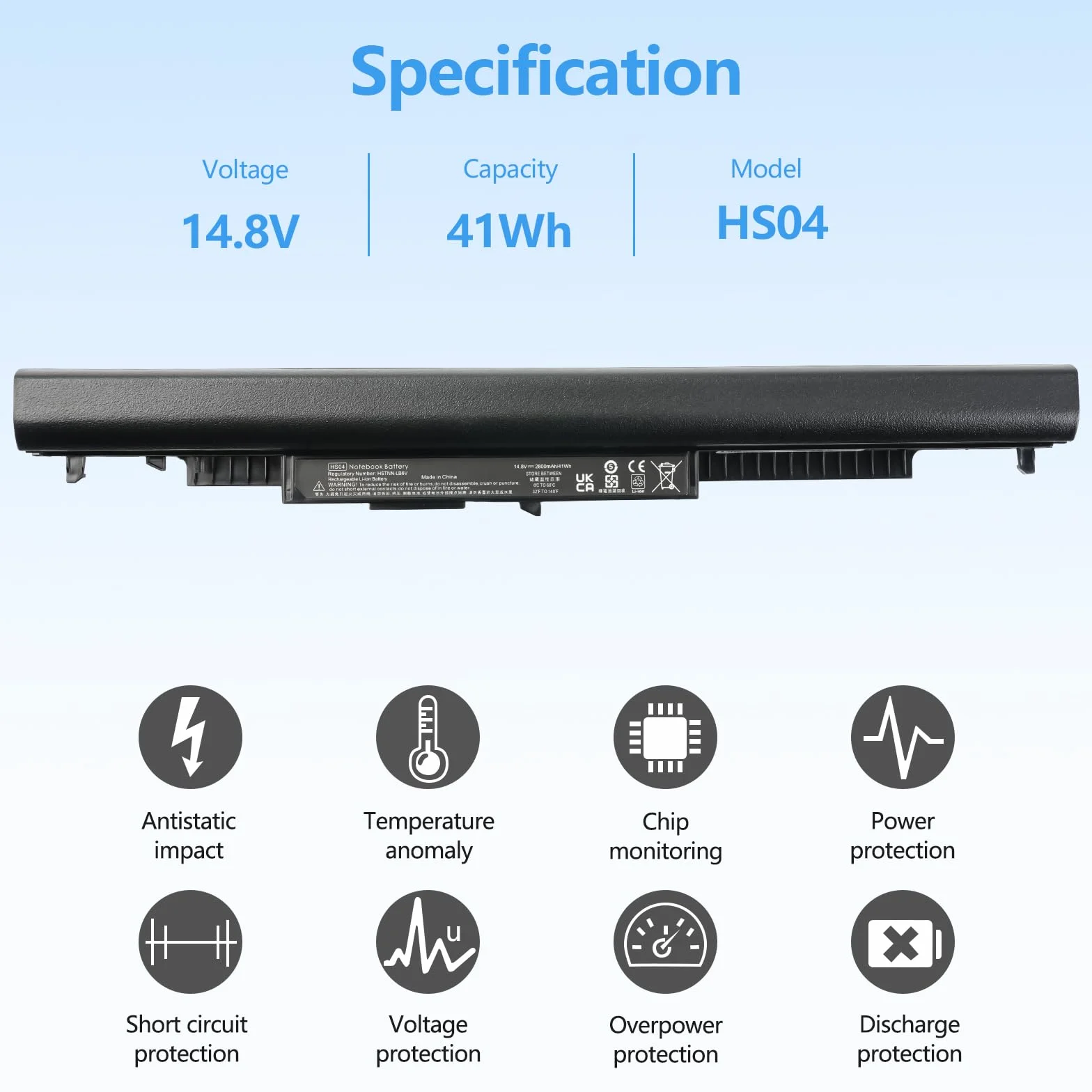 2800mAh HS04 807956-001 807957-001 HS03 Batterie d'Ordinateur Portable pour HP 240 G4 245 G4 246 G4 250 G4 807611-421 807612-421 HSTNN-LB6V HSTNN-LB6U 15-AF067SA TPN-I119 15-BA042NG【14.8V/41Wh】