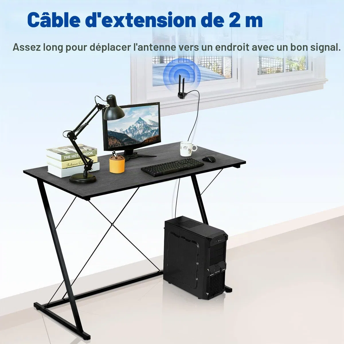 Eightwood Antenne WiFi Double Bande 2.4 GHz/5 GHz RP-SMA avec Base magnétique Antenne câble d'extension de 2 m pour PC de Bureau, Carte PCI, PCIe, WiFi, Bluetooth, routeur réseau sans Fil