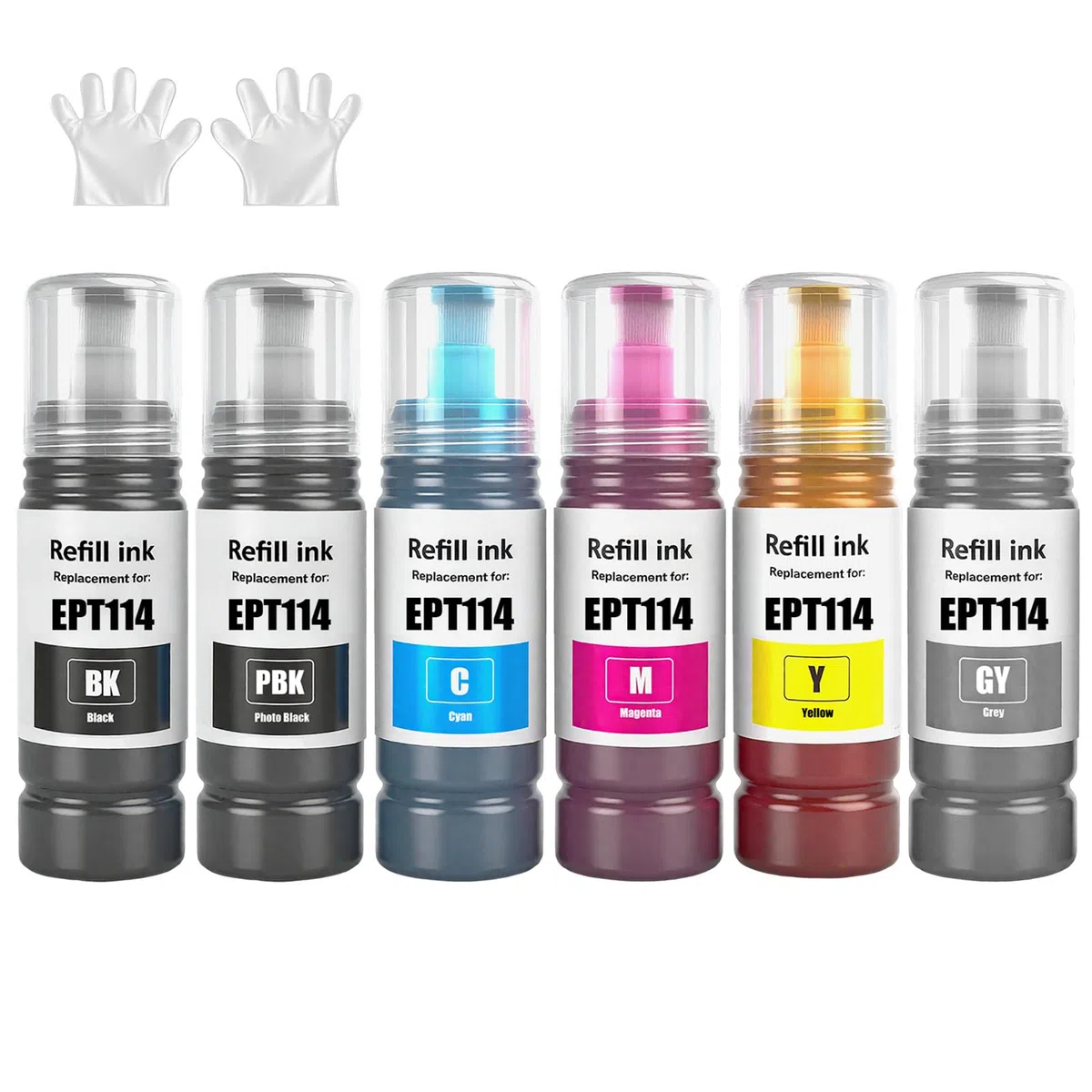 GREENPRINT Set de 6 Couleurs Bouteilles d'encre EPT114 Recharge Multipack Compatible pour ET-8500 ET-8550 Imprimante Ink Tank (Lot de 6, BK/PBK/C/M/Y/GY)