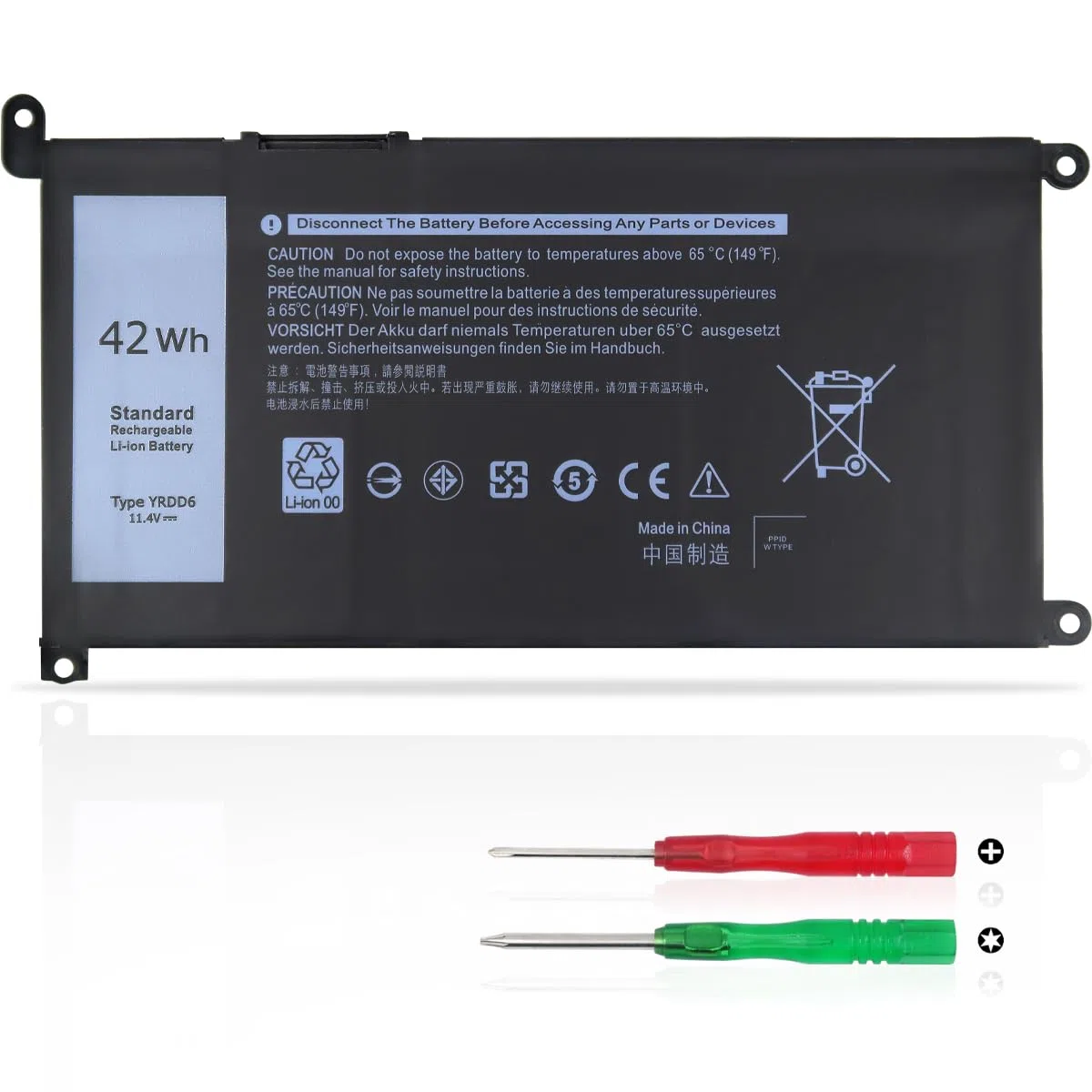 42Wh YRDD6 1VX1H Batterie pour Dell Inspiron 3583 3593 3501 5584 5593 3793 5482 5485 3582 3584 5582 5594 5598 5585 5590 3493 5493 5481 5493 7586 5491 2-in-1 Vostro 5490 5590 3491 Latitude 3310