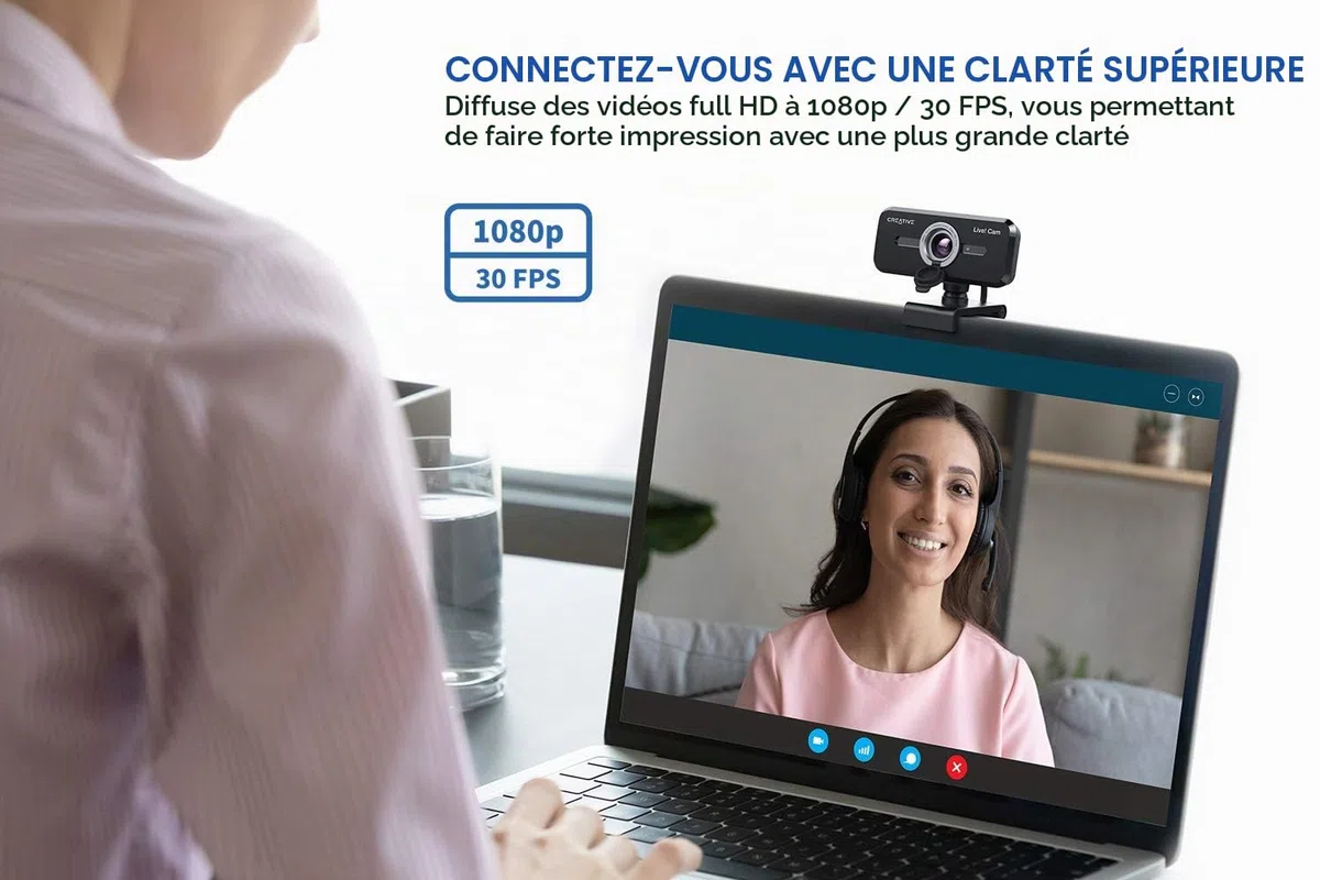 Creative Live! Cam Sync 1080p V2 Webcam USB grand angle avec fonction muet automatique et réduction du bruit pour les appels vidéo, double microphone intégré pour zoom, Skype