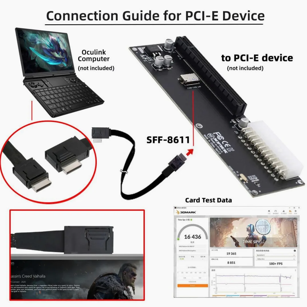 CY OCuLink PCIe PCI-Express SFF-8611 4i to OCuLink SFF-8611 SSD Data Active Cable 50cm