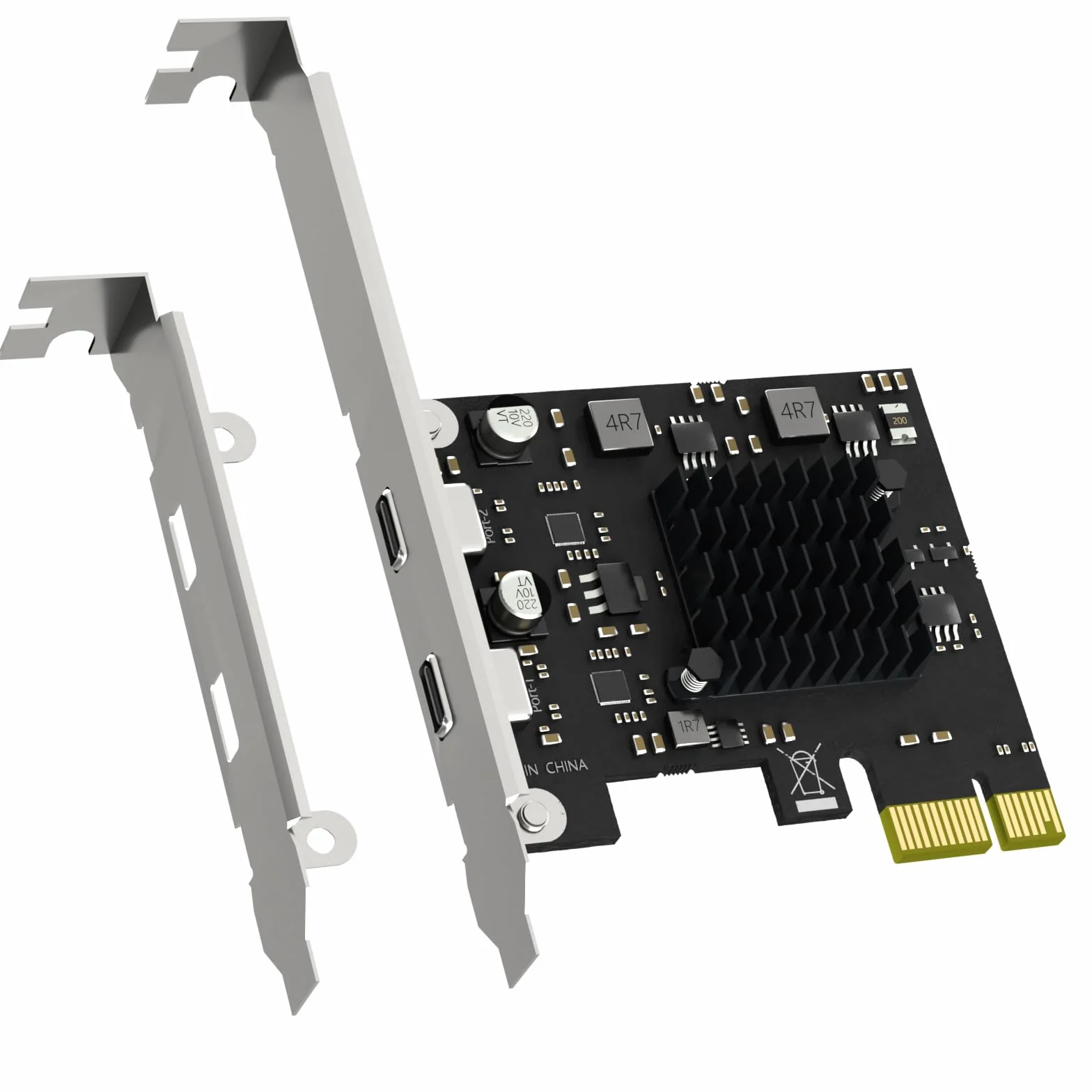 GLOTRENDS U3142X1 Carte d'extension PCIe USB 10Gb 2 Ports, 2 Ports USB-C (USB 3.2 Gen 2), Interface PCIe X1, Compatible avec Windows, Linux et macOS