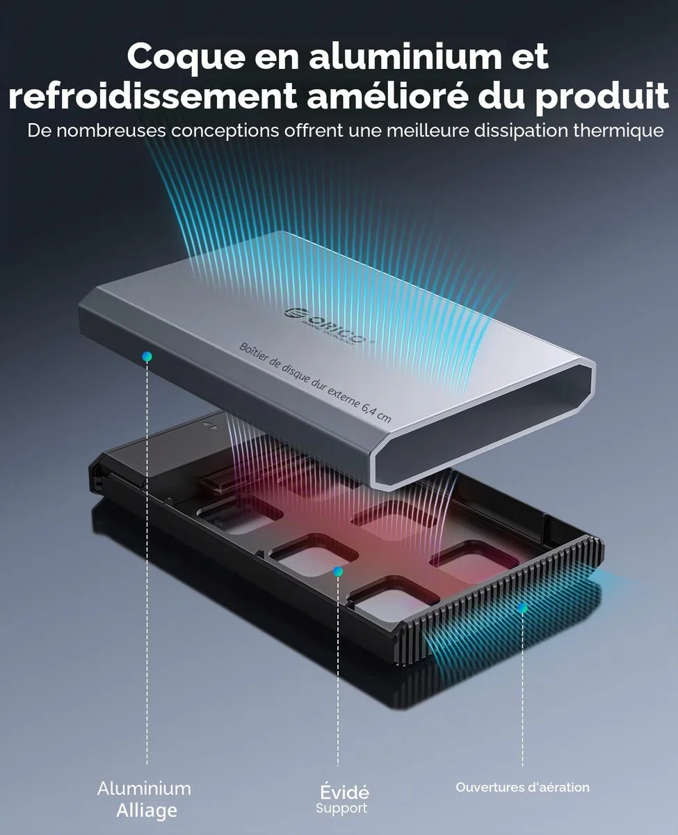 ORICO Aluminium Festplattengehäuse 2,5 Zoll USB 3.0, 5 Gbit/s Externes HDD Gehäuse für 2,5" SATA HDD SSD Maximal 6 TB mit USB Kabel, Unterstützt UASP (DD25U3)
