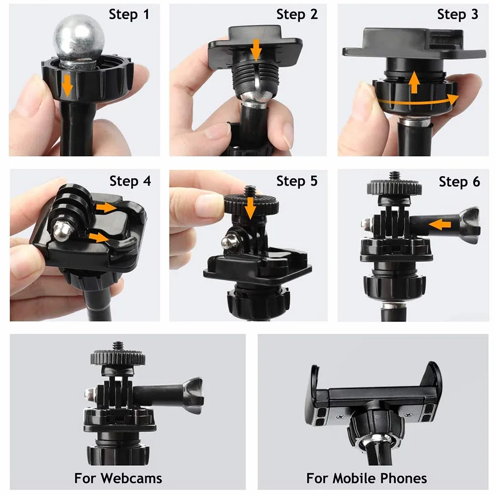 Ausla Support de Webcam avec Col de Cygne Flexible, 58,4 cm, Bras Réglable 360°, Clip Universel pour GoPro et Téléphone, Vis 1/4