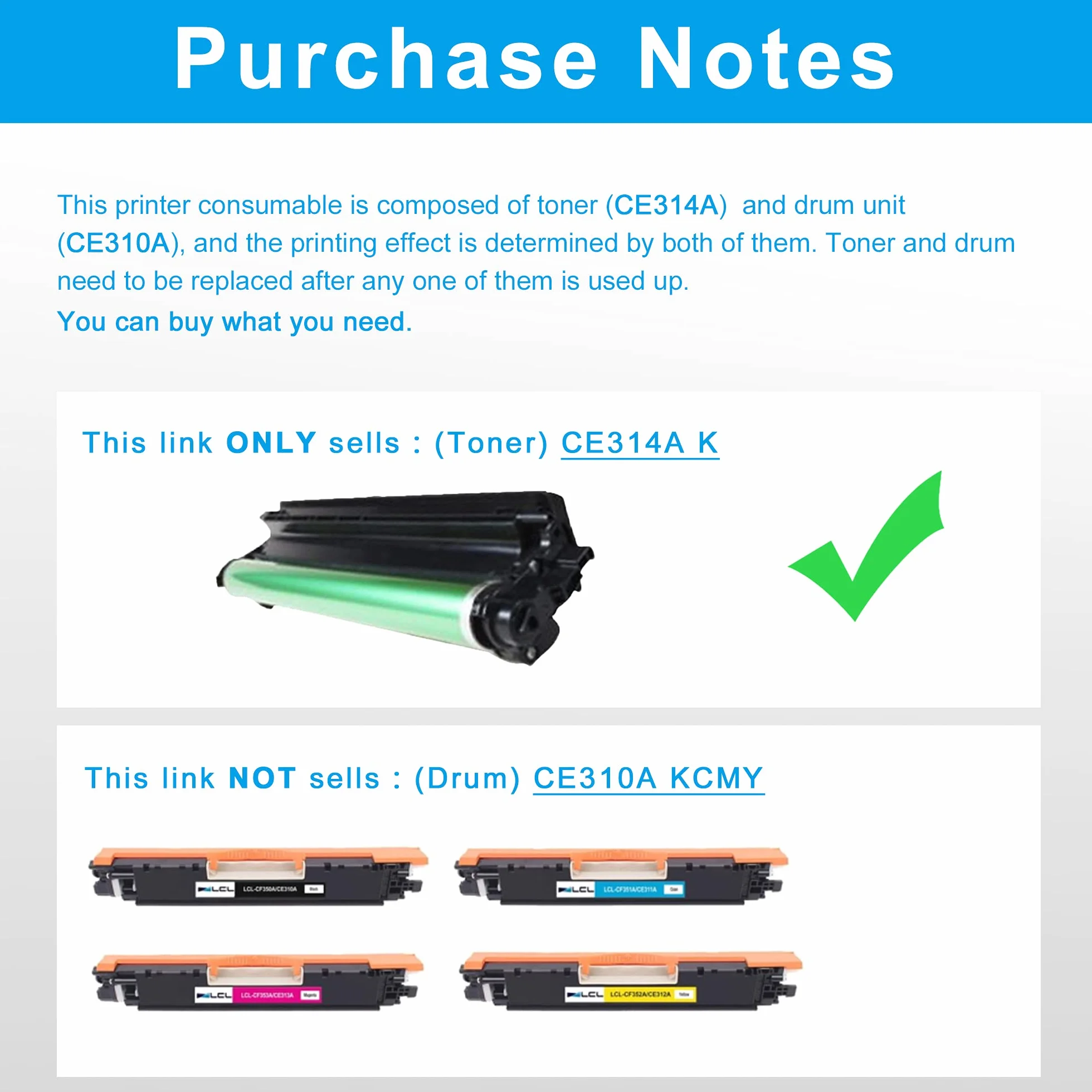 LCL Tambour Compatible 126A CE314A CRG029 CRG-029 (1 Noir) Remplacement pour HP LaserJet Pro CP1020/CP1025/CP1025nw LaserJet 100 Color MFPM175nw Remplacement pour Canon LBP 7010C/7018C