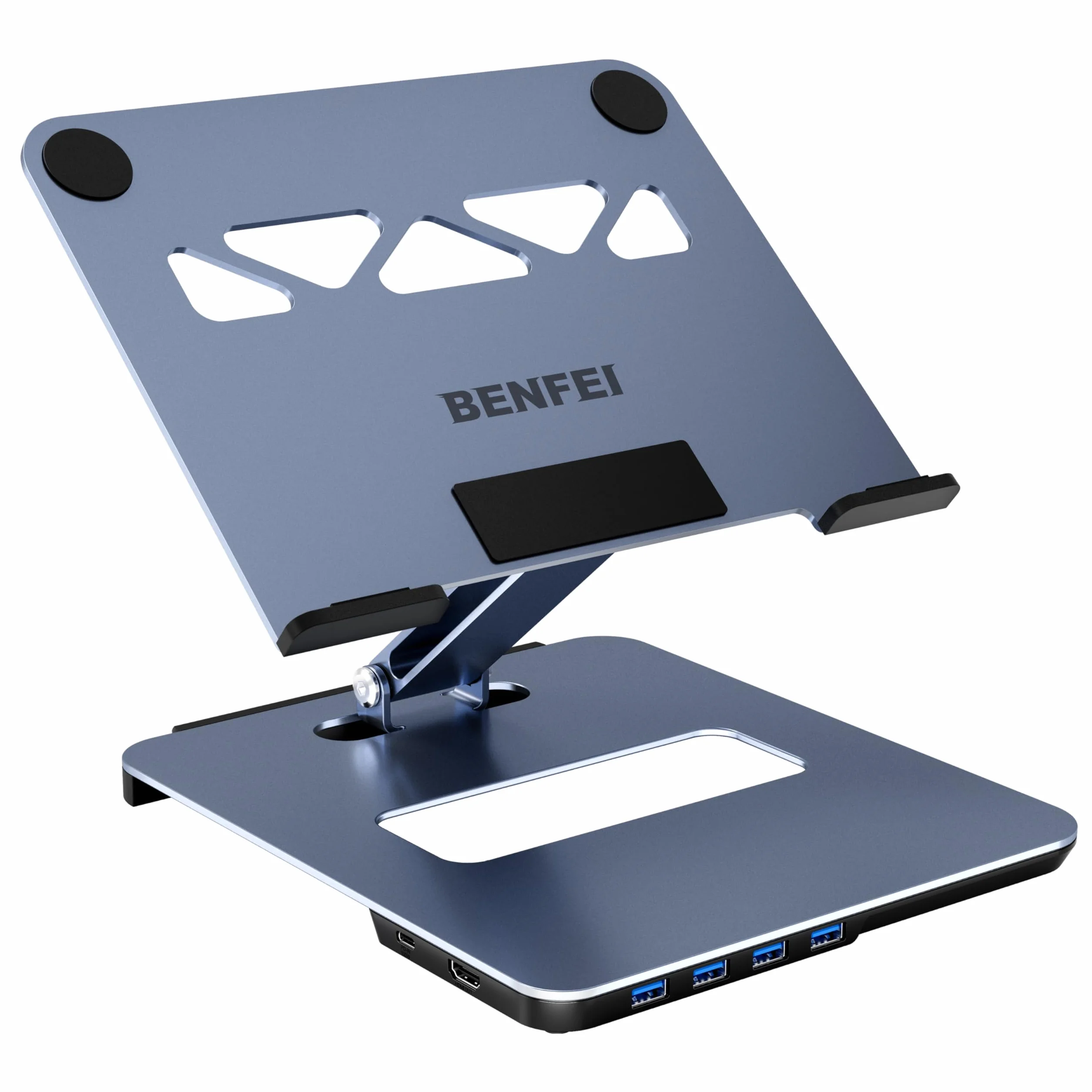 BENFEI Support Ordinateur Portable avec Hub 6 en 1, HDMI 4K@60Hz, 4*USB 3.0, PD 100W, Alliage D'aluminium, Refroidissement Rapide, Compatible avec MacBook Pro/Air, iPad Pro, XPS, Thinkpad