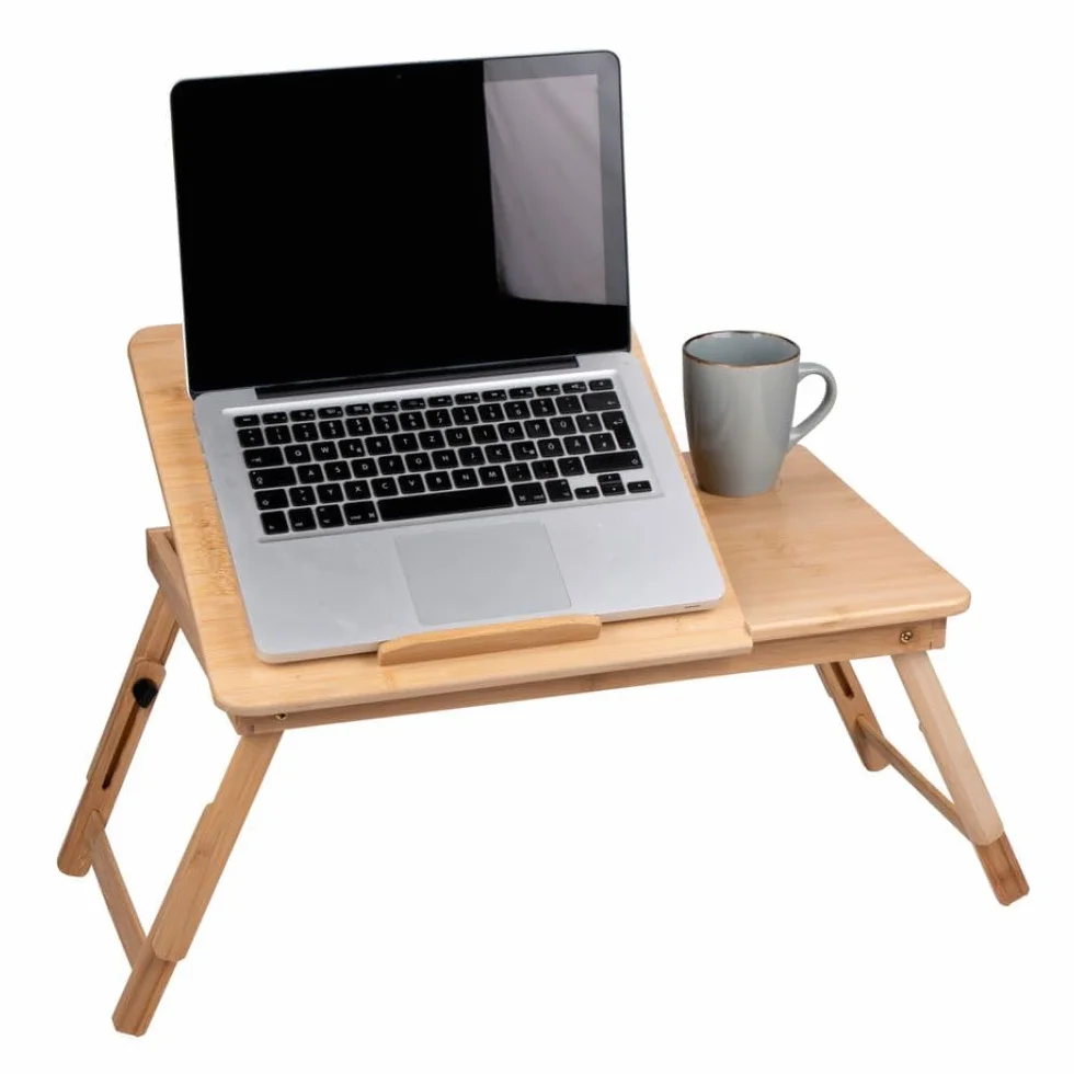 Table d'ordinateur Portable réglable - 21,5 x 27,5 cm - avec Porte-gobelet et Emplacement pour Tablette - Bambou